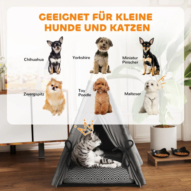 Pet Teepee Tent, Removable Washable Cushion Non-Slip, Grey - Image 4