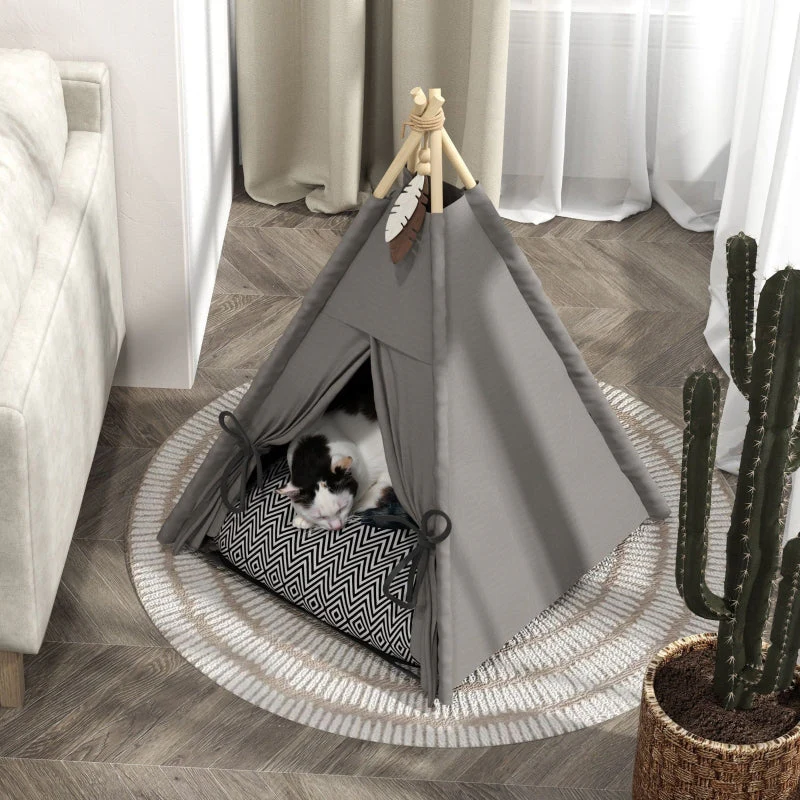 Pet Teepee Tent, Removable Washable Cushion Non-Slip, Grey - Image 8