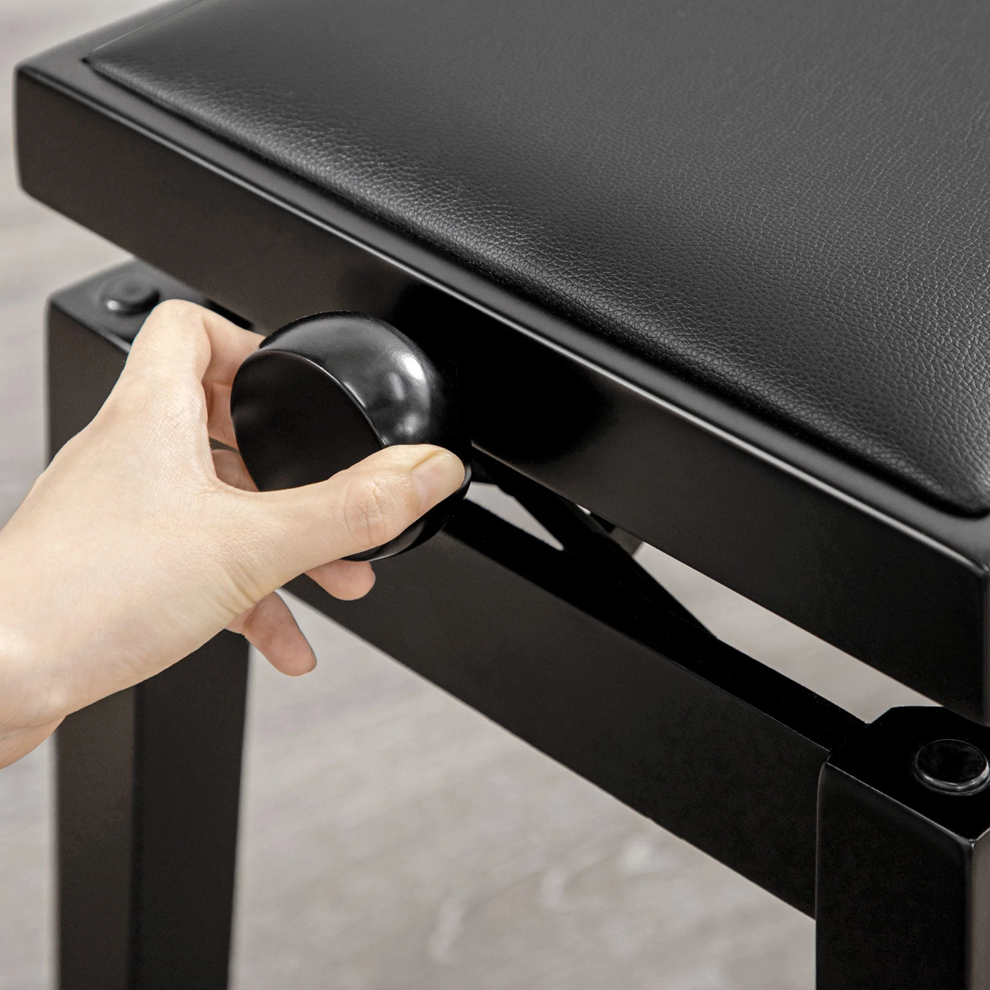 Piano Stool Height-Adjustable, Faux Leather, Black - Image 7