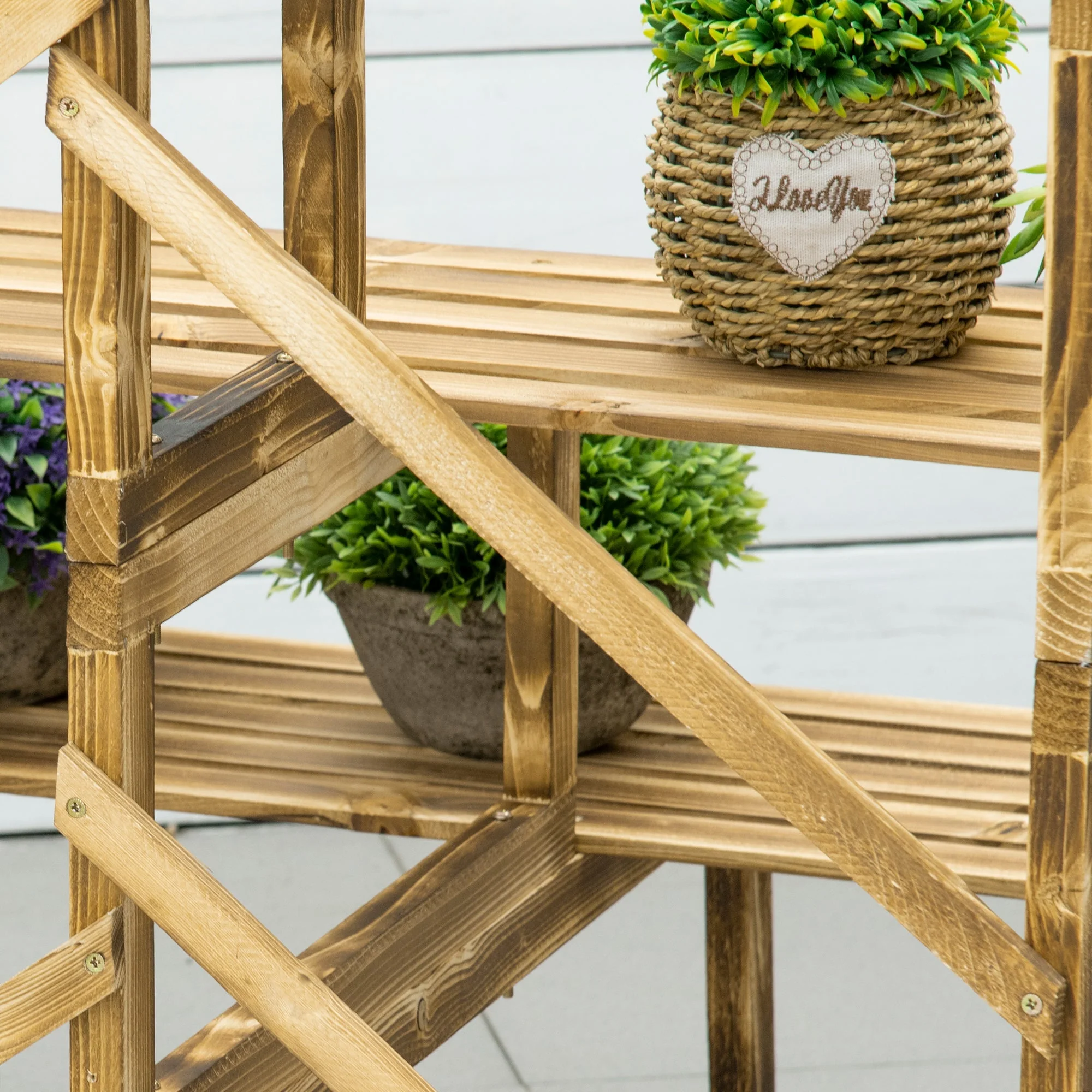 Plant Ladder Flower Shelf, 3 Steps, 100 x 80 x 78cm, Fir Wood - Image 7