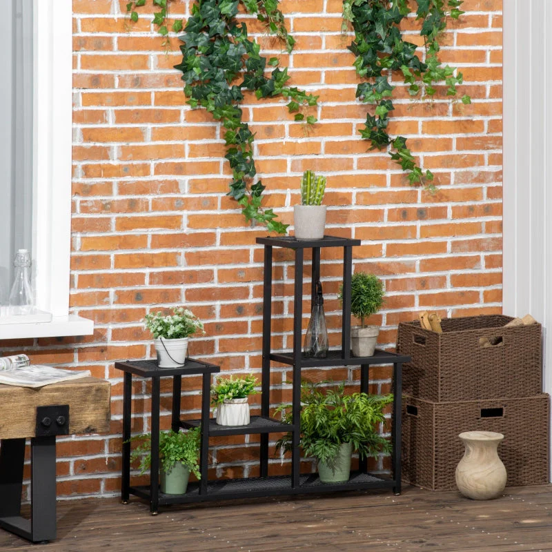 Plant Shelf with 4 Tiers, Multi-Tier Flower Stand, Metal Black - Image 2