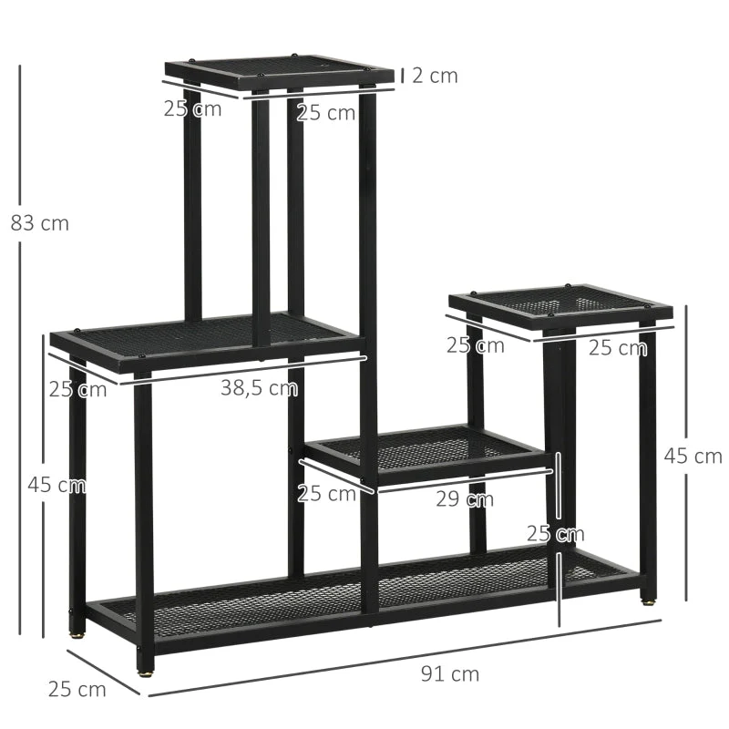 Plant Shelf with 4 Tiers, Multi-Tier Flower Stand, Metal Black - Image 3