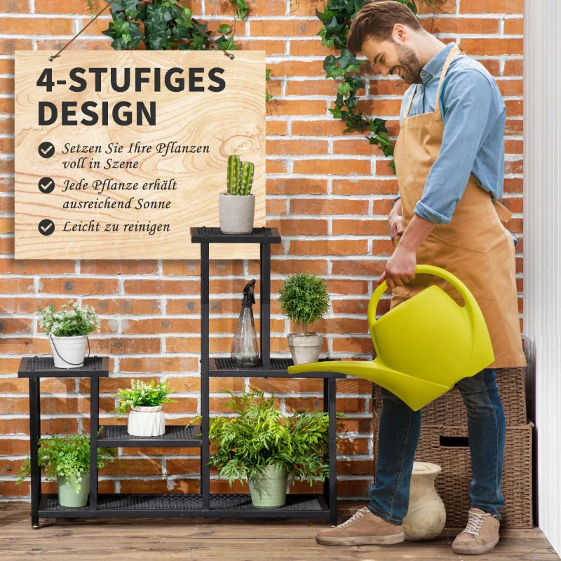 Plant Shelf with 4 Tiers, Multi-Tier Flower Stand, Metal Black - Image 5