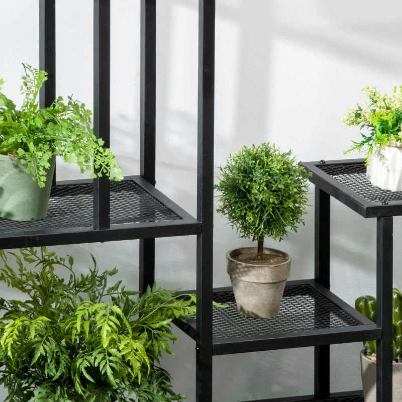 Plant Shelf with 4 Tiers, Multi-Tier Flower Stand, Metal Black - Image 8