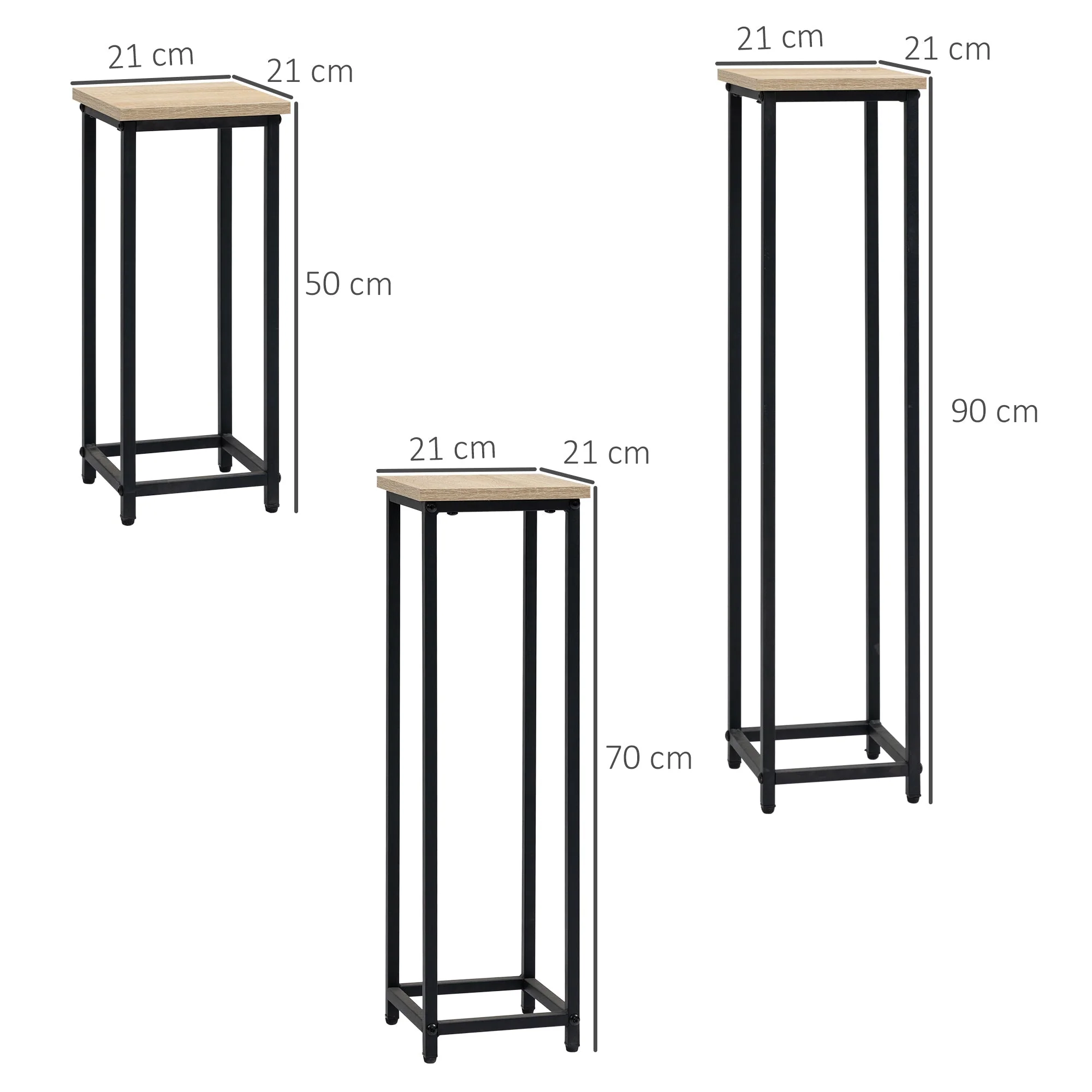 Plant Stand Set 3-piece Flower Stool & Flower Pot Holder Steel Black and Natural - Image 3