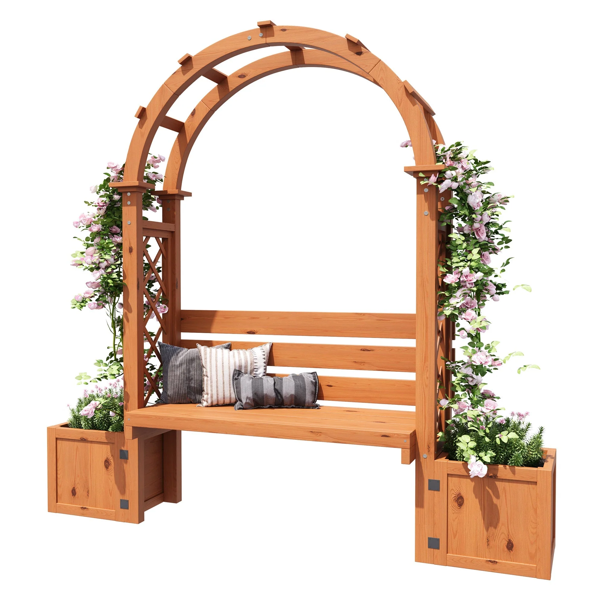 Planter Box with Trellis and Bench for Garden and Yard, Natural Wood - Image 2