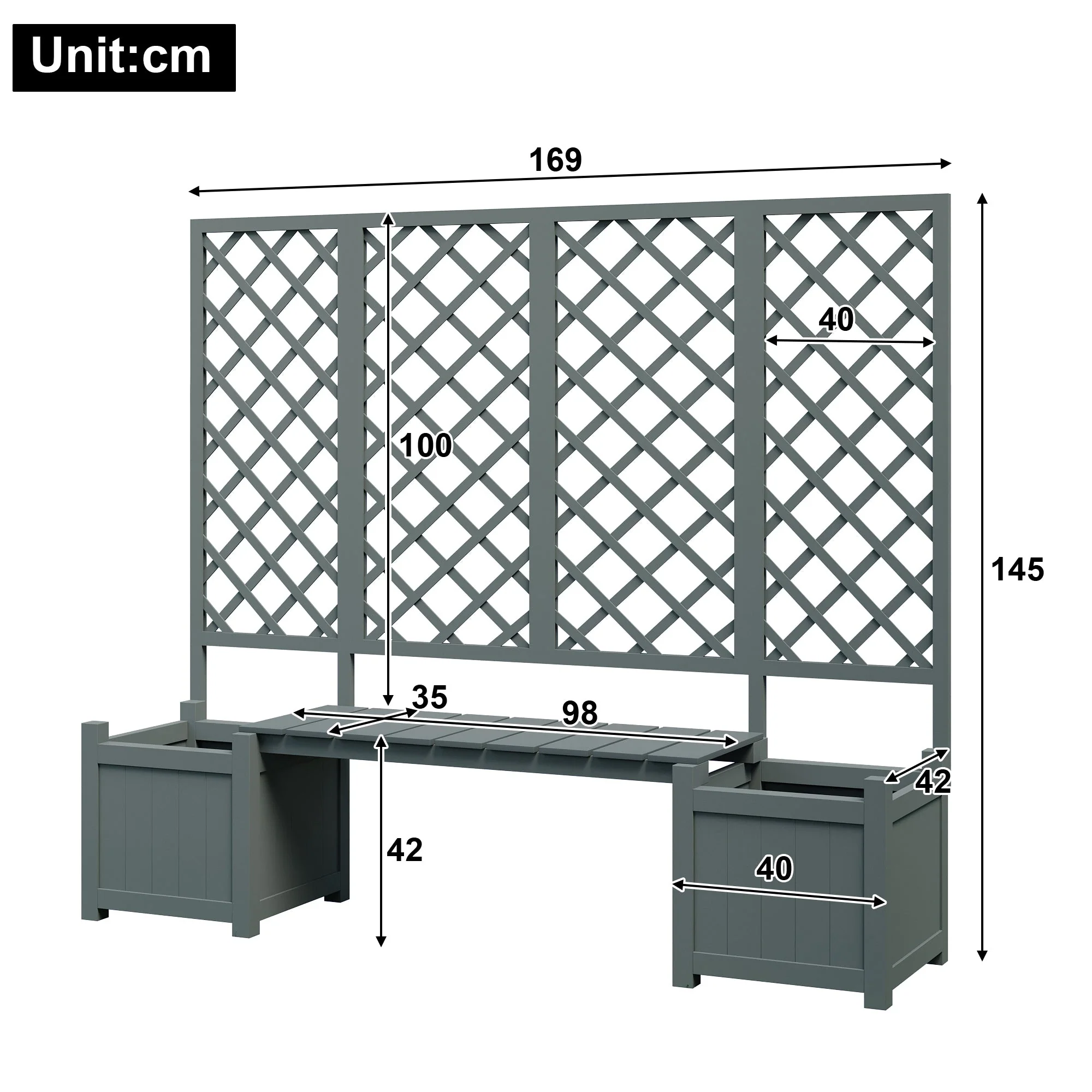 Planter Box with Trellis and Seating - Solid Grey Fir - Image 6