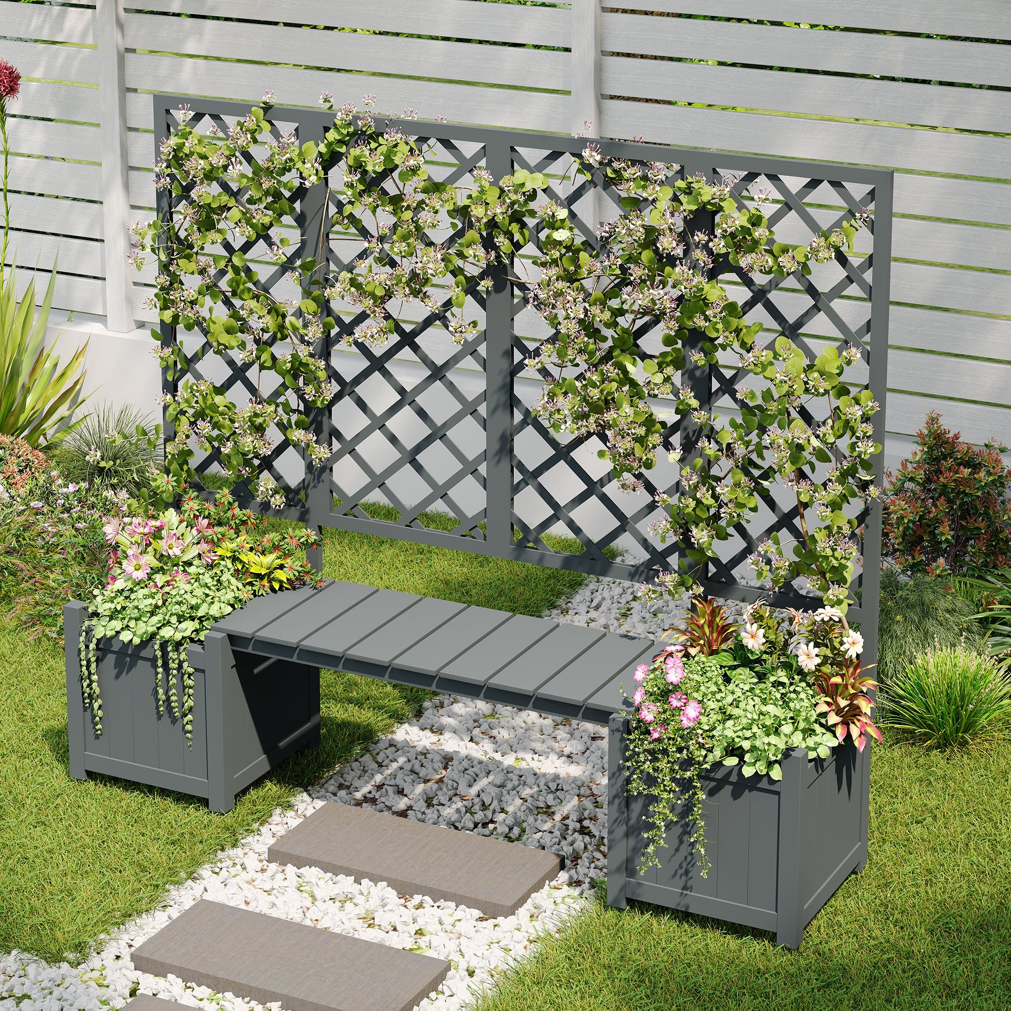 Planter Box with Trellis and Seating - Solid Grey Fir - Image 7
