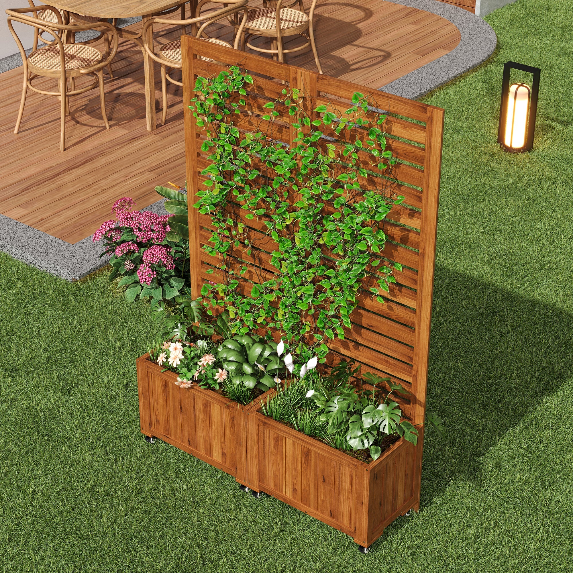 Planter Box with Trellis & Folding Wheels - Brown Solid Wood - Image 10
