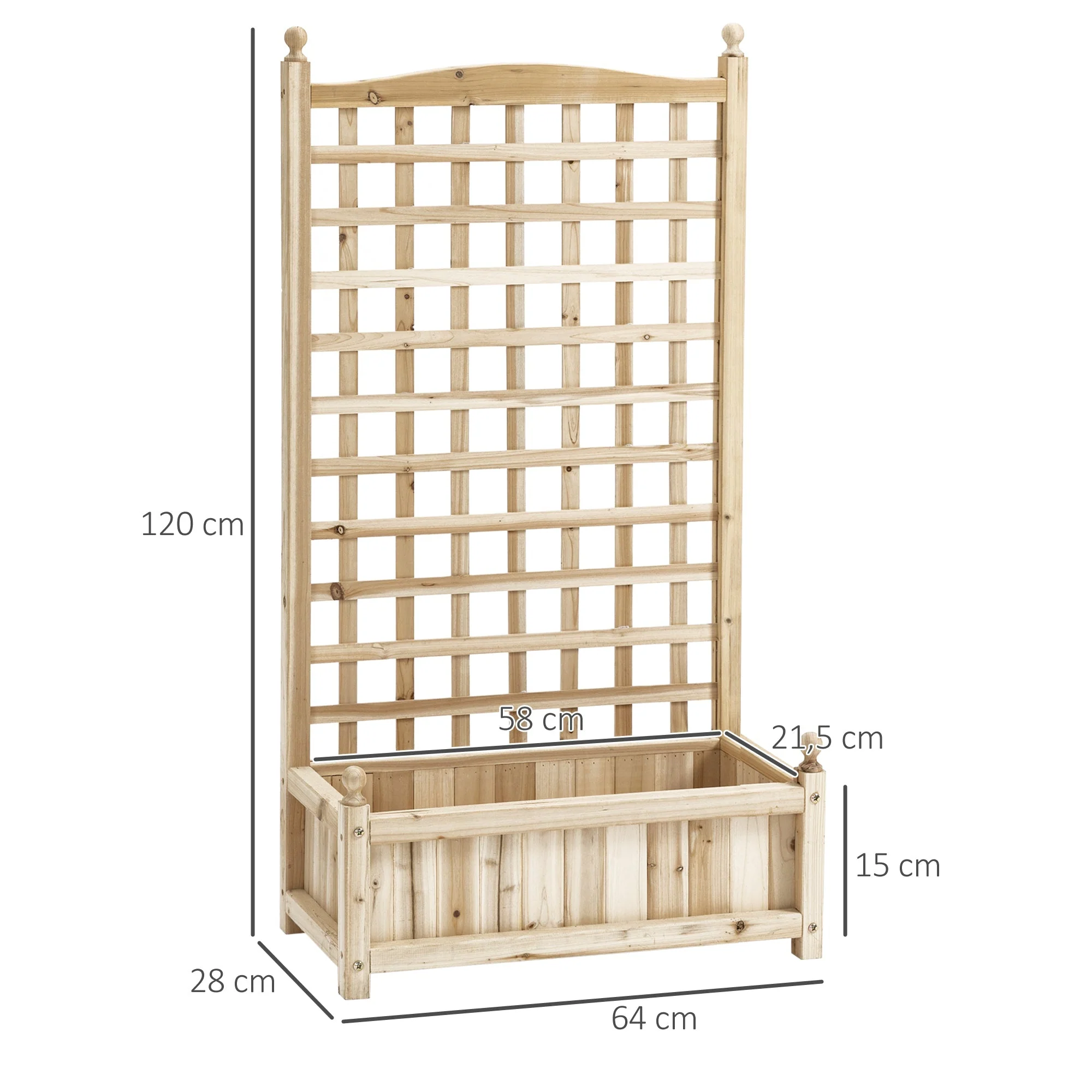 Planter Box with Trellis for Climbing Plants 64x28x120cm, Wooden - Image 3