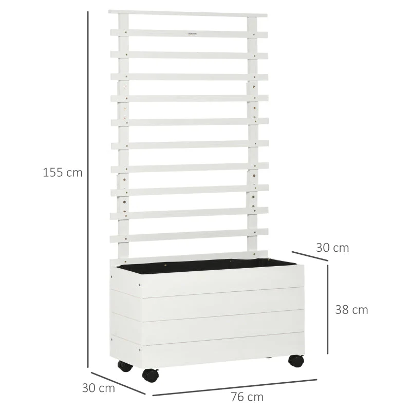 Planter with Trellis, Raised Bed with Wheels, Natural Wood White - Image 3