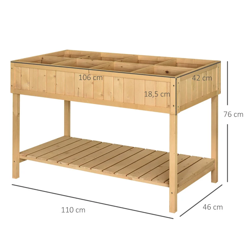 Planting Table Raised Bed, 8 Compartments with Drainage, Fir Solid Wood - Image 3