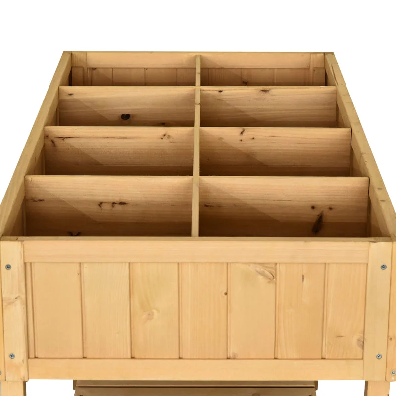 Planting Table Raised Bed, 8 Compartments with Drainage, Fir Solid Wood - Image 7