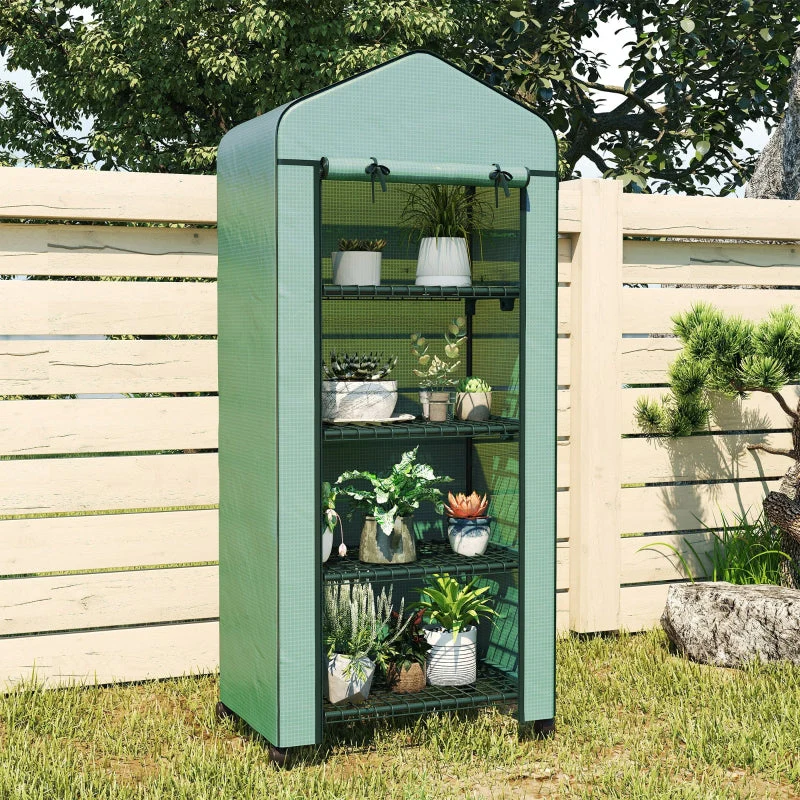 Plastic Greenhouse, 4 Shelves, 69x50x165cm, Green - Image 8