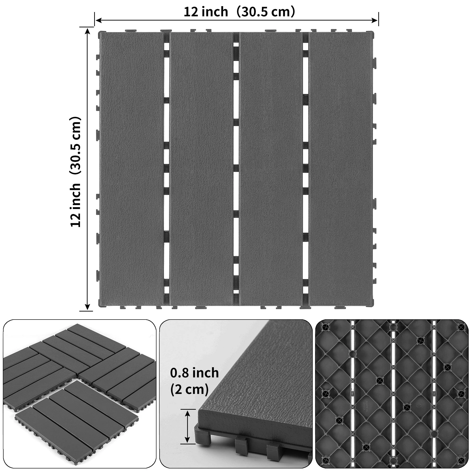 Plastic Interlocking Deck Tiles 44 Pack 12x12 Square Waterproof Outdoor Dark Grey - Image 3