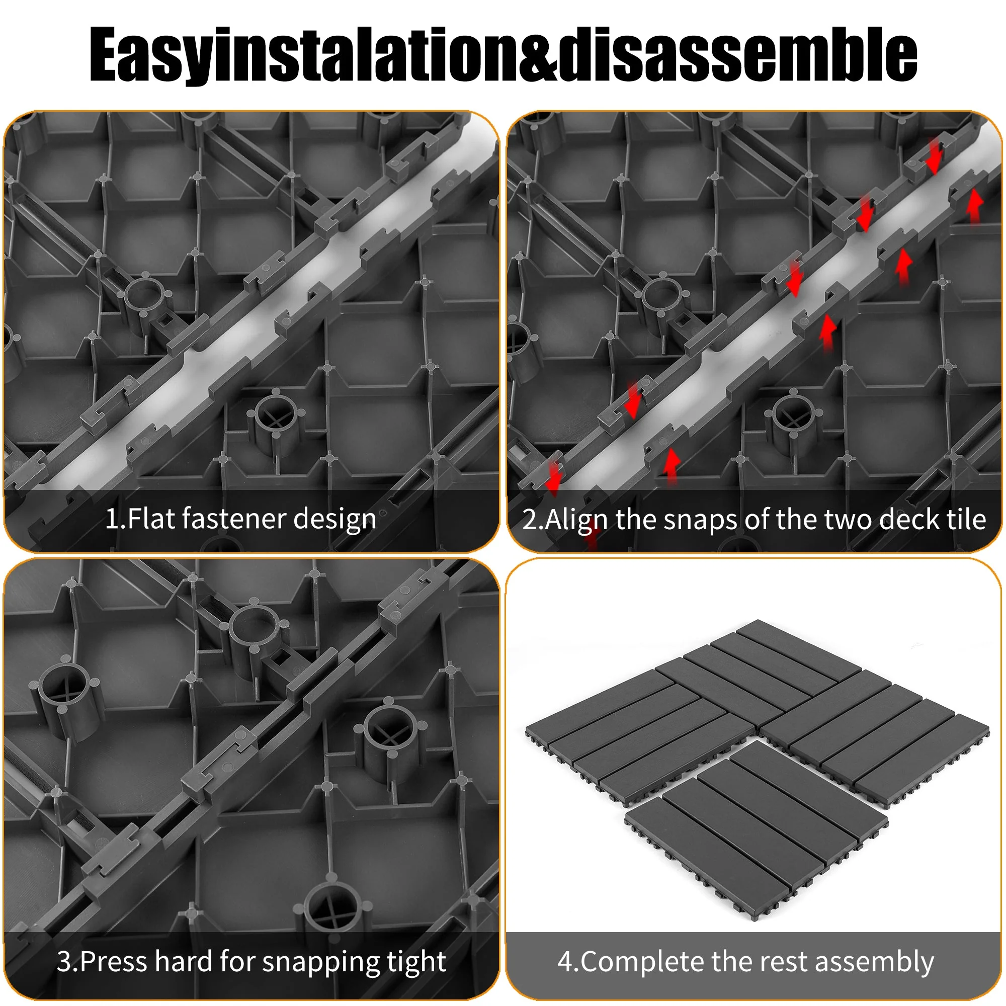 Plastic Interlocking Deck Tiles 44 Pack 12x12 Square Waterproof Outdoor Dark Grey - Image 6