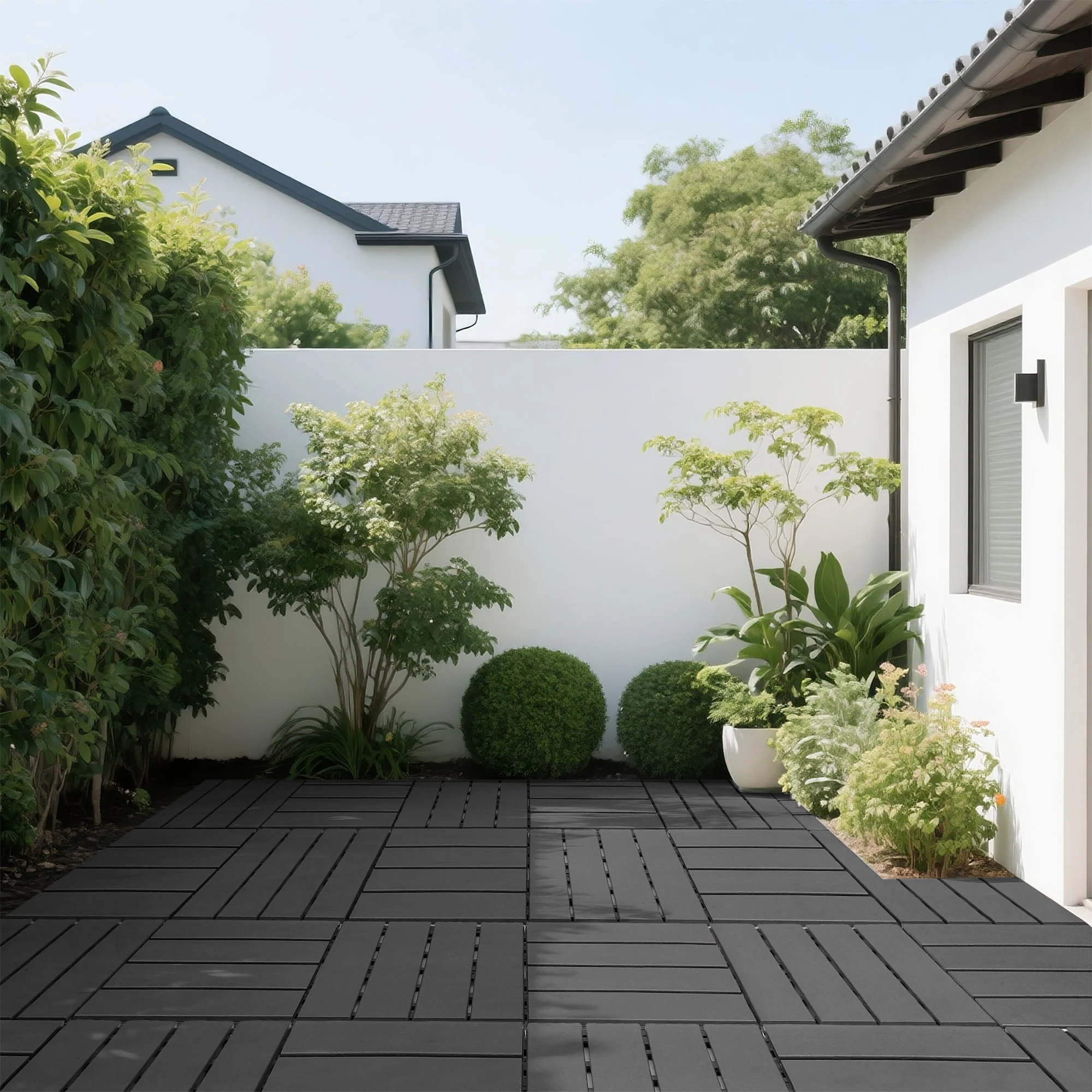 Plastic Interlocking Deck Tiles 44 Pack 12x12 Square Waterproof Outdoor Dark Grey - Image 8