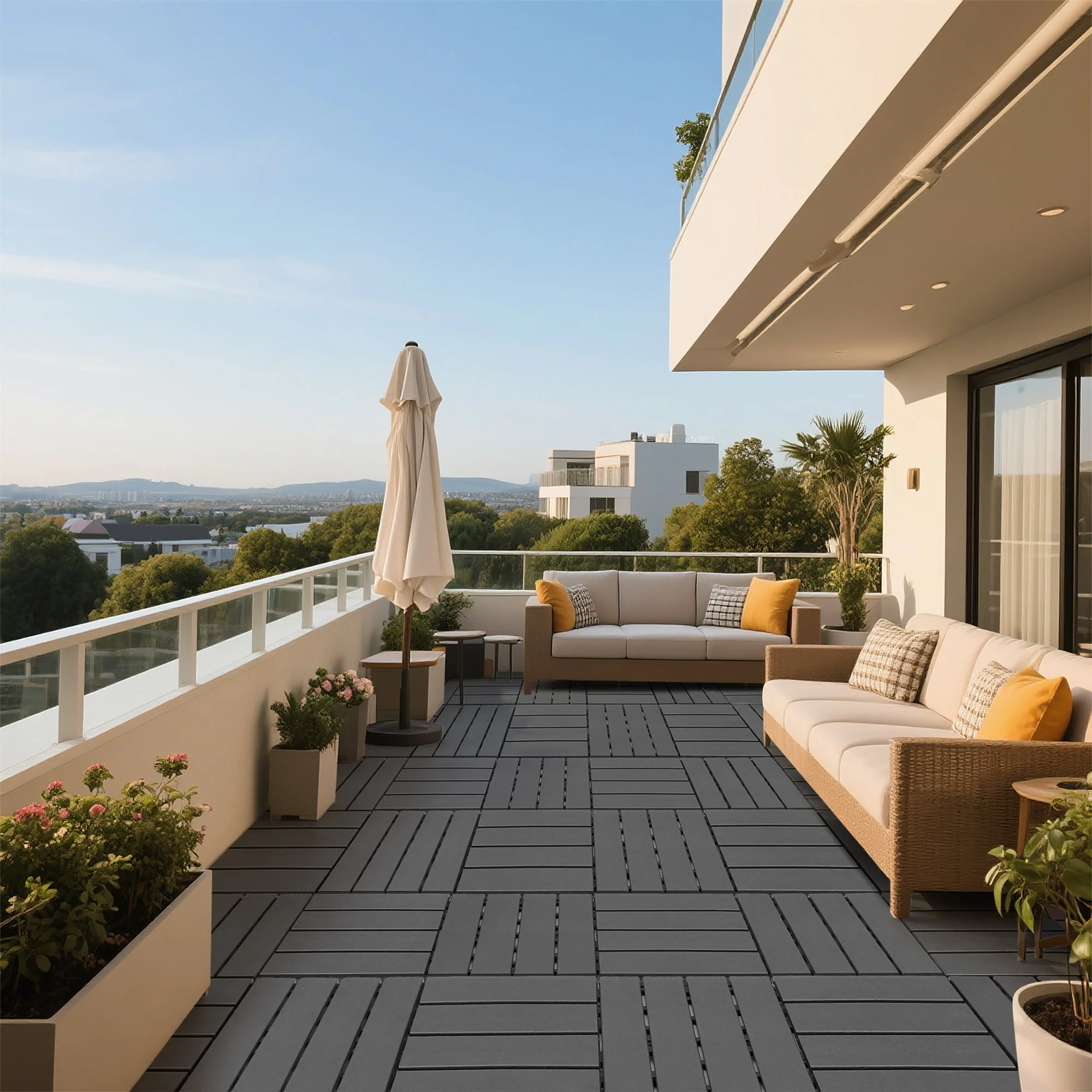 Plastic Interlocking Deck Tiles 44 Pack 12x12 Square Waterproof Outdoor Dark Grey - Image 9