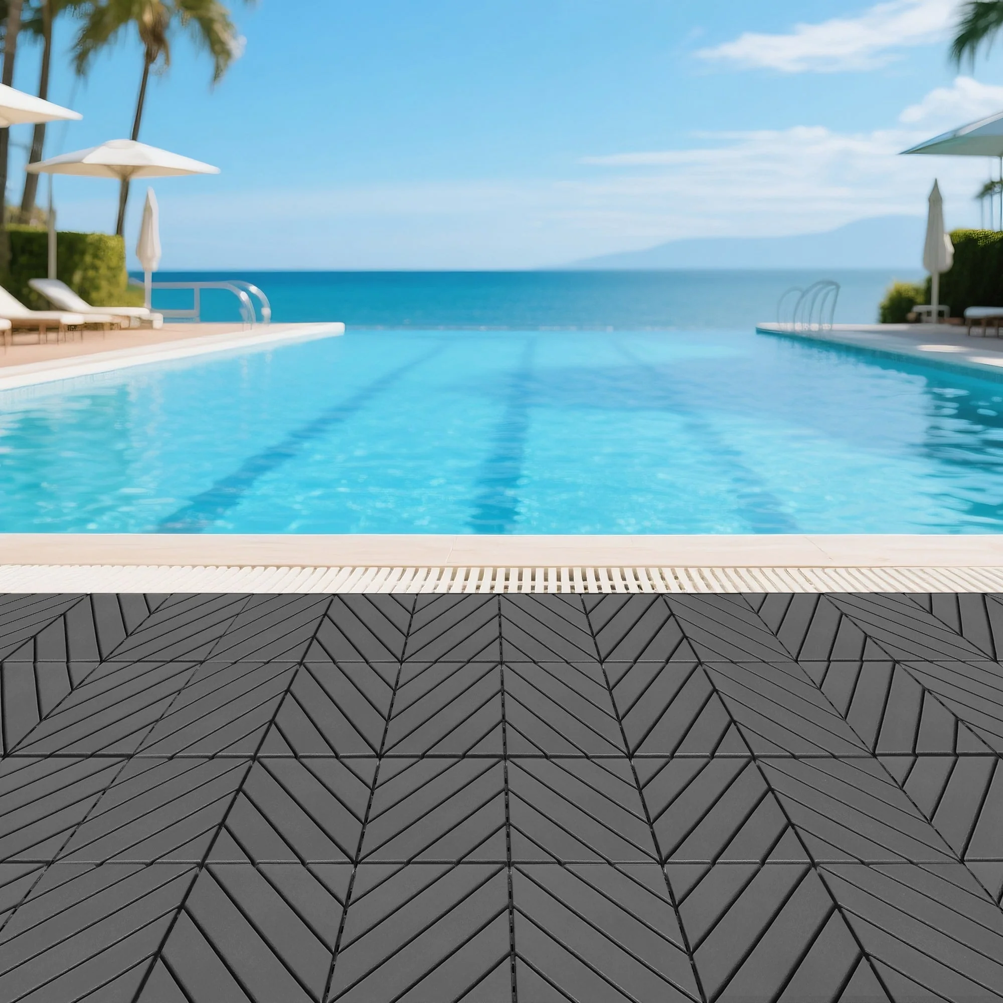 Plastic Interlocking Deck Tiles 44 Pack 12x12in Square Waterproof - Dark Grey