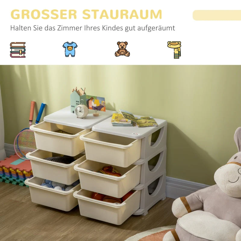 Plastic Storage Box, 6 Drawers, Toy Organizer, Cream White - Image 3