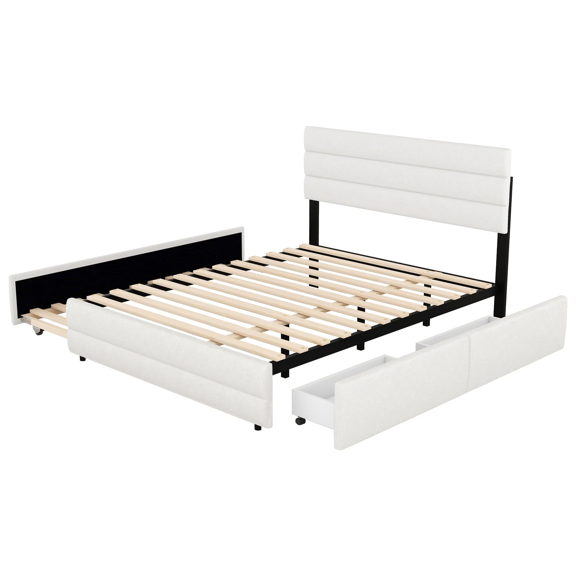 Platform Bed 140x200 with 2 Drawers - Beige - Image 9