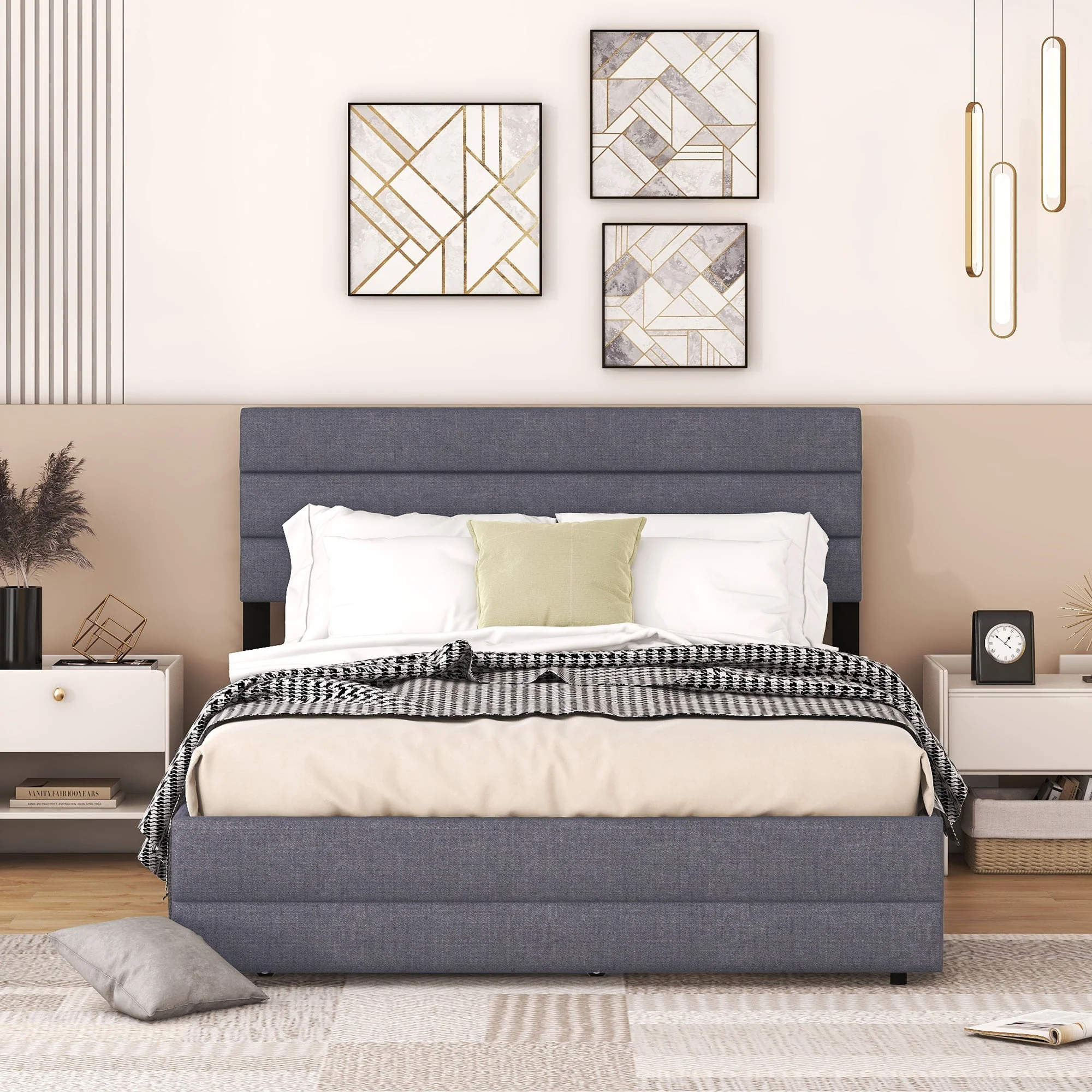 Platform Bed 140x200cm with 2 Drawers Grey - Image 2