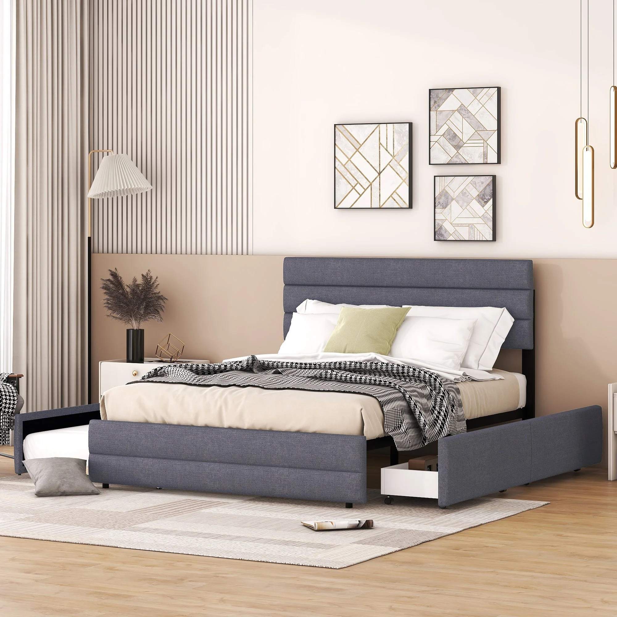 Platform Bed 140x200cm with 2 Drawers Grey - Image 4