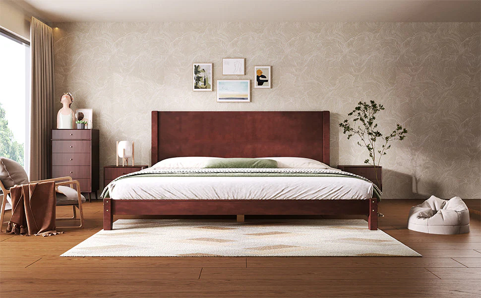 Platform Bed with Headboard and Slatted Base, 180x200cm, Brown Wood - Image 8