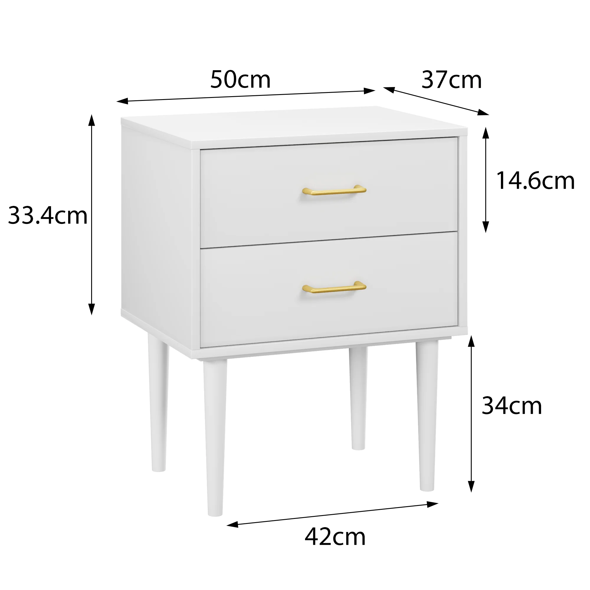 White bedside table with 2 drawers, bedroom nightstand, modern nightstand with wooden legs, 1 piece - Image 2