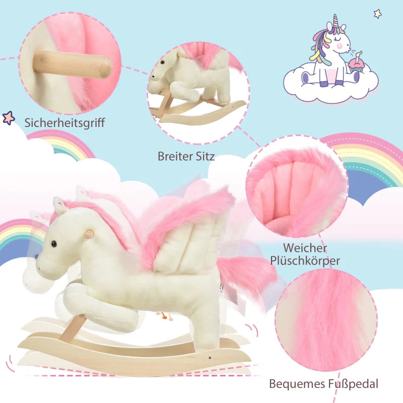 Plush Baby Rocking Horse with Sound Effects and Handles, Toddler Swing Seat - Image 4