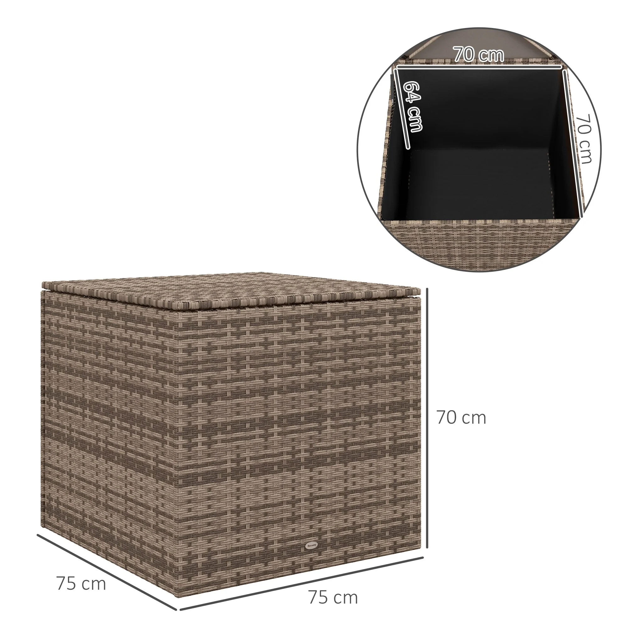 Polyrattan Cushion Box with Lid, Automatic Lifting, Weatherproof, 75x75x70 cm, Sand - Image 3
