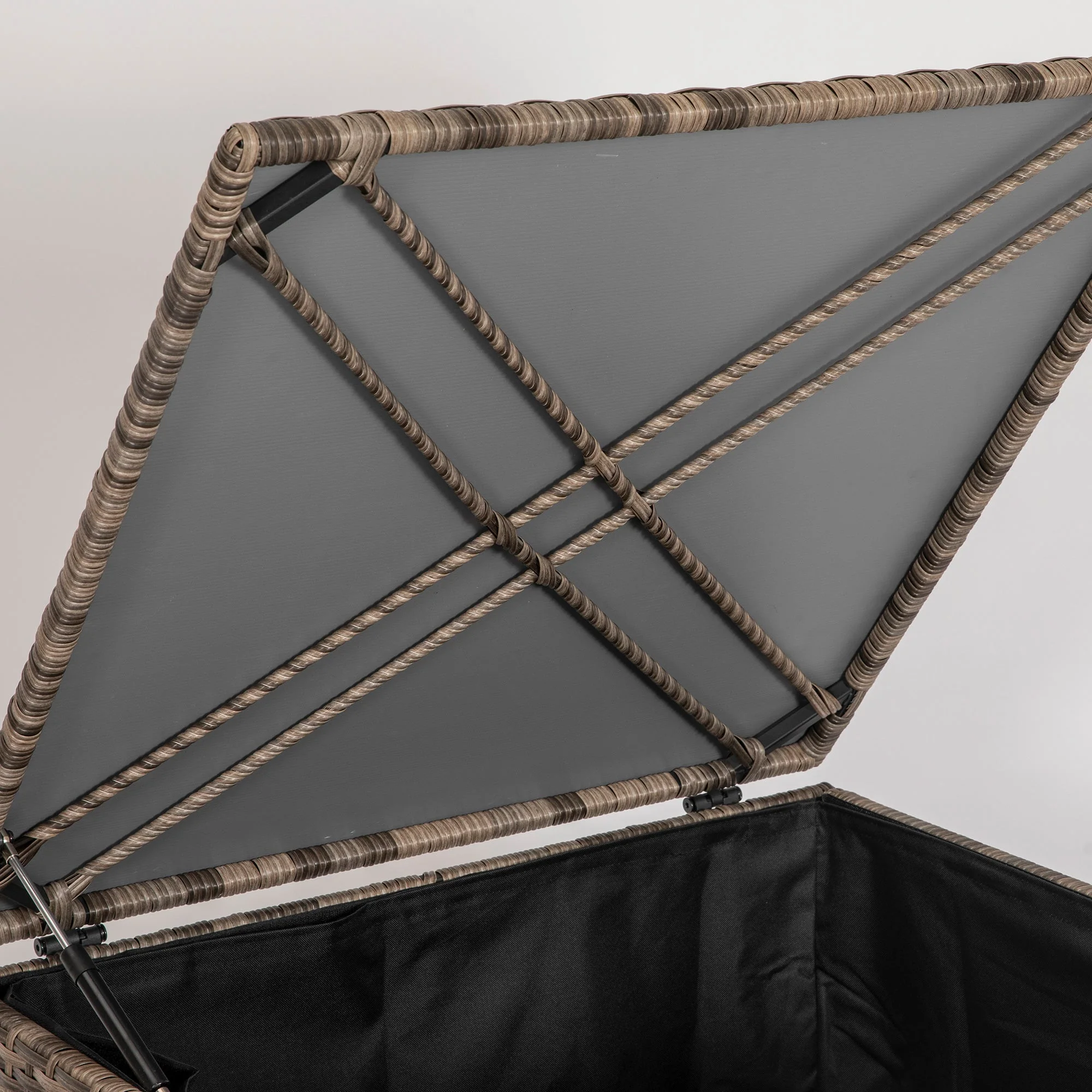 Polyrattan Cushion Box with Lid, Automatic Lifting, Weatherproof, 75x75x70 cm, Sand - Image 7