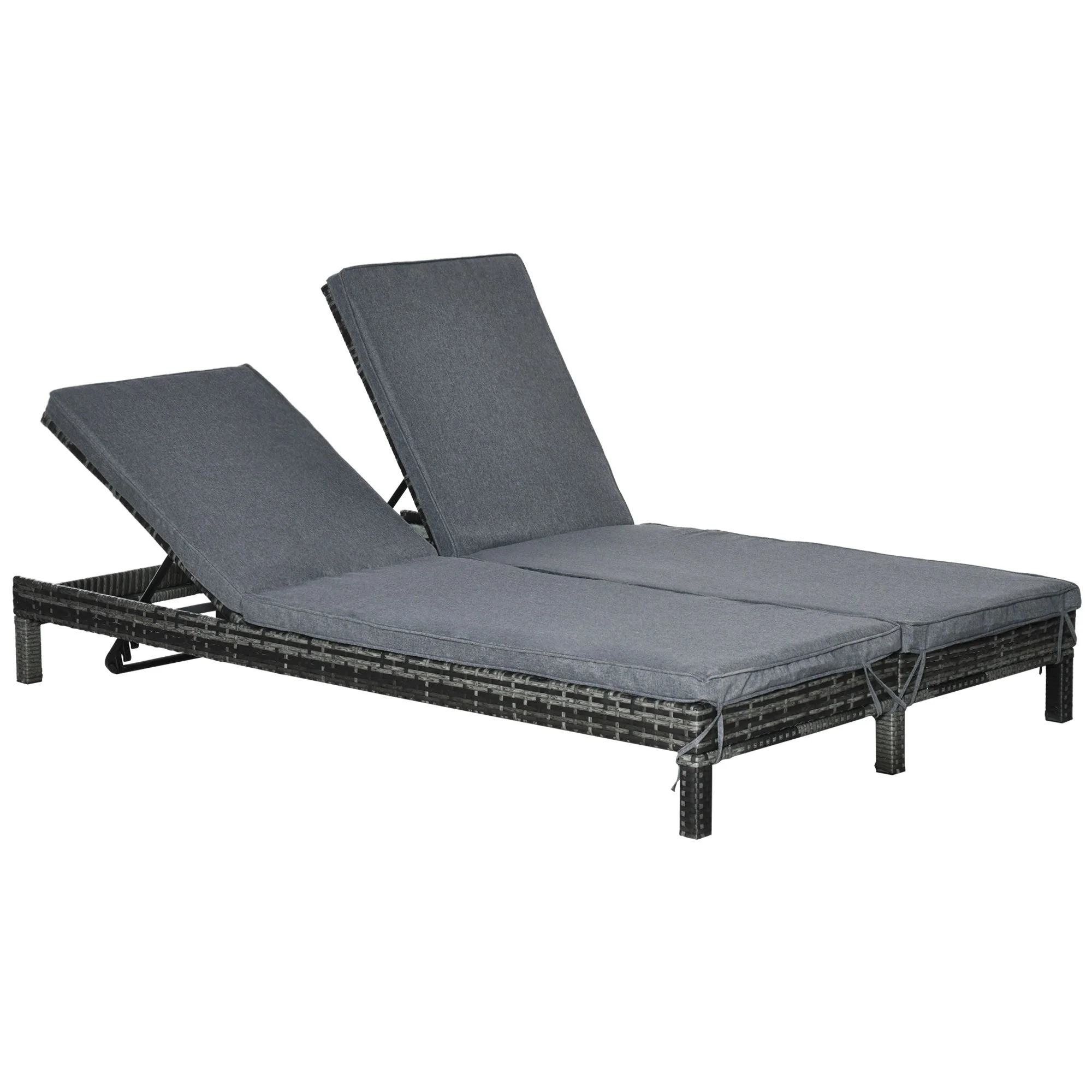 Polyrattan Sun Lounger 2-Person Relax Lounger 5-Position Backrest, Metal & PE Rattan - Image 2