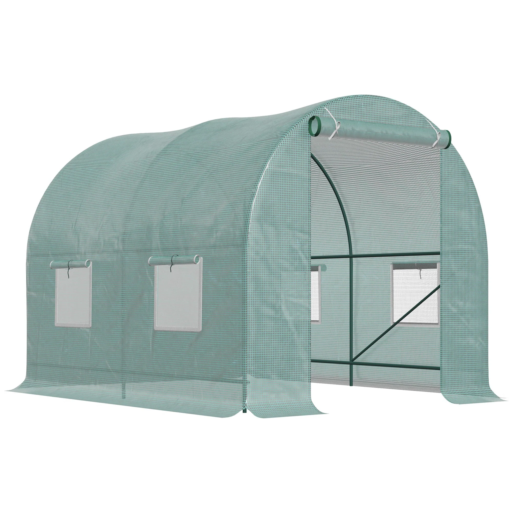 Polytunnel Greenhouse Film Tunnel with Window, Green - Image 2