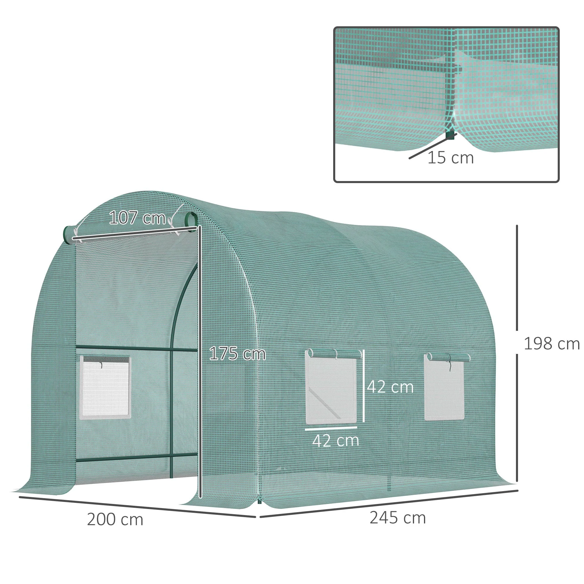 Polytunnel Greenhouse Film Tunnel with Window, Green - Image 3