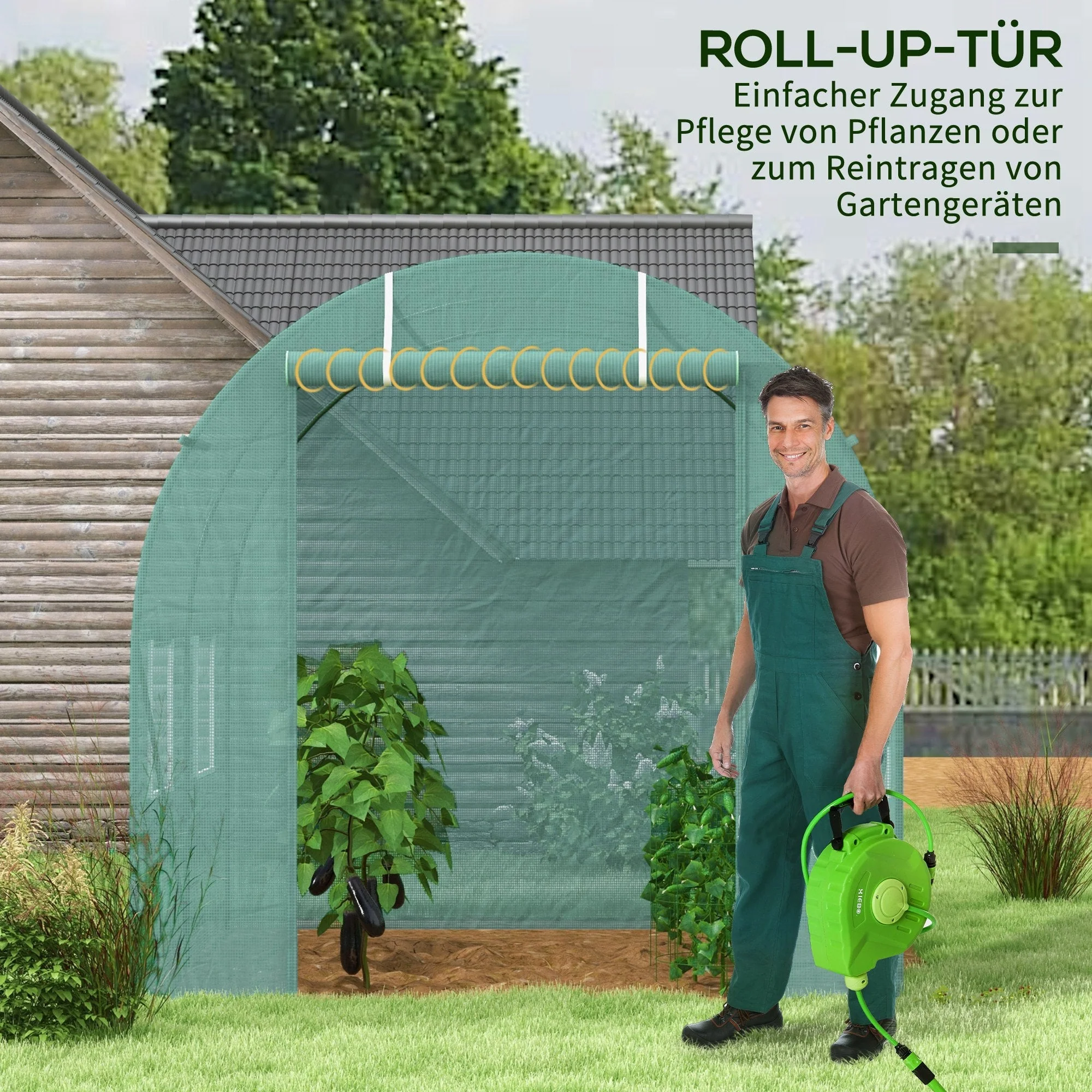 Polytunnel Greenhouse Film Tunnel with Window, Green - Image 5