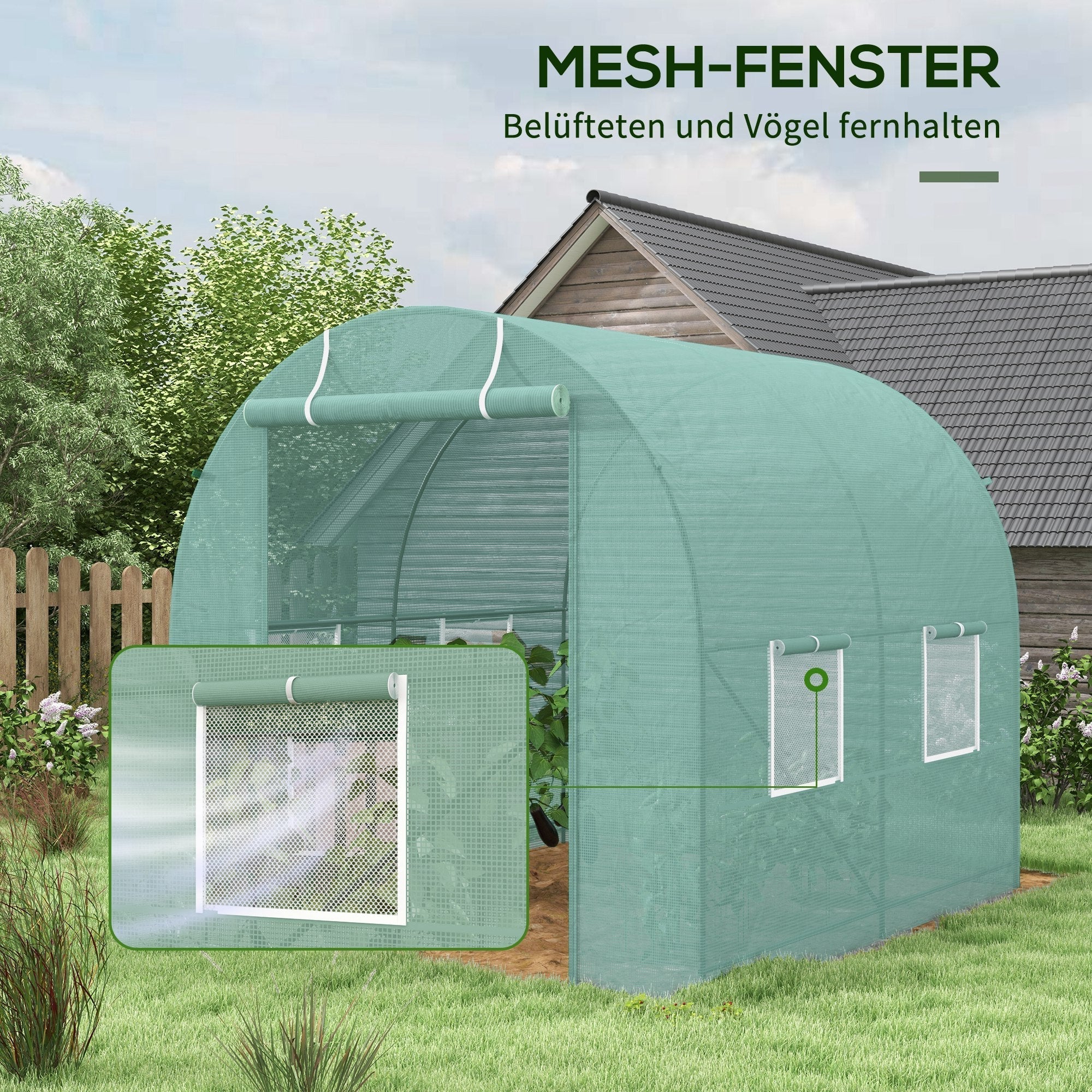 Polytunnel Greenhouse Film Tunnel with Window, Green - Image 6