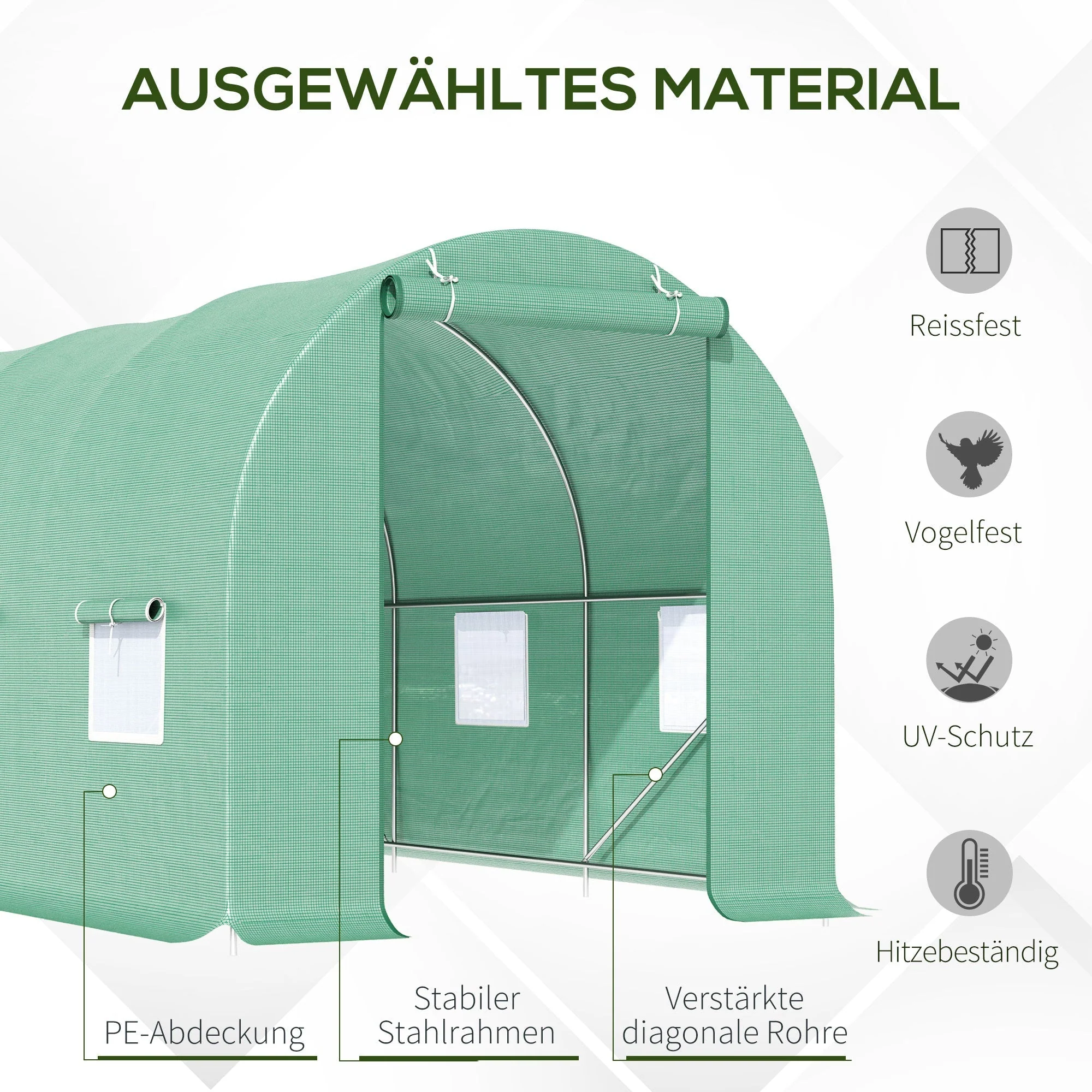 Polytunnel Greenhouse/Tomato Greenhouse with Window 445x190x200cm, Green - Image 4