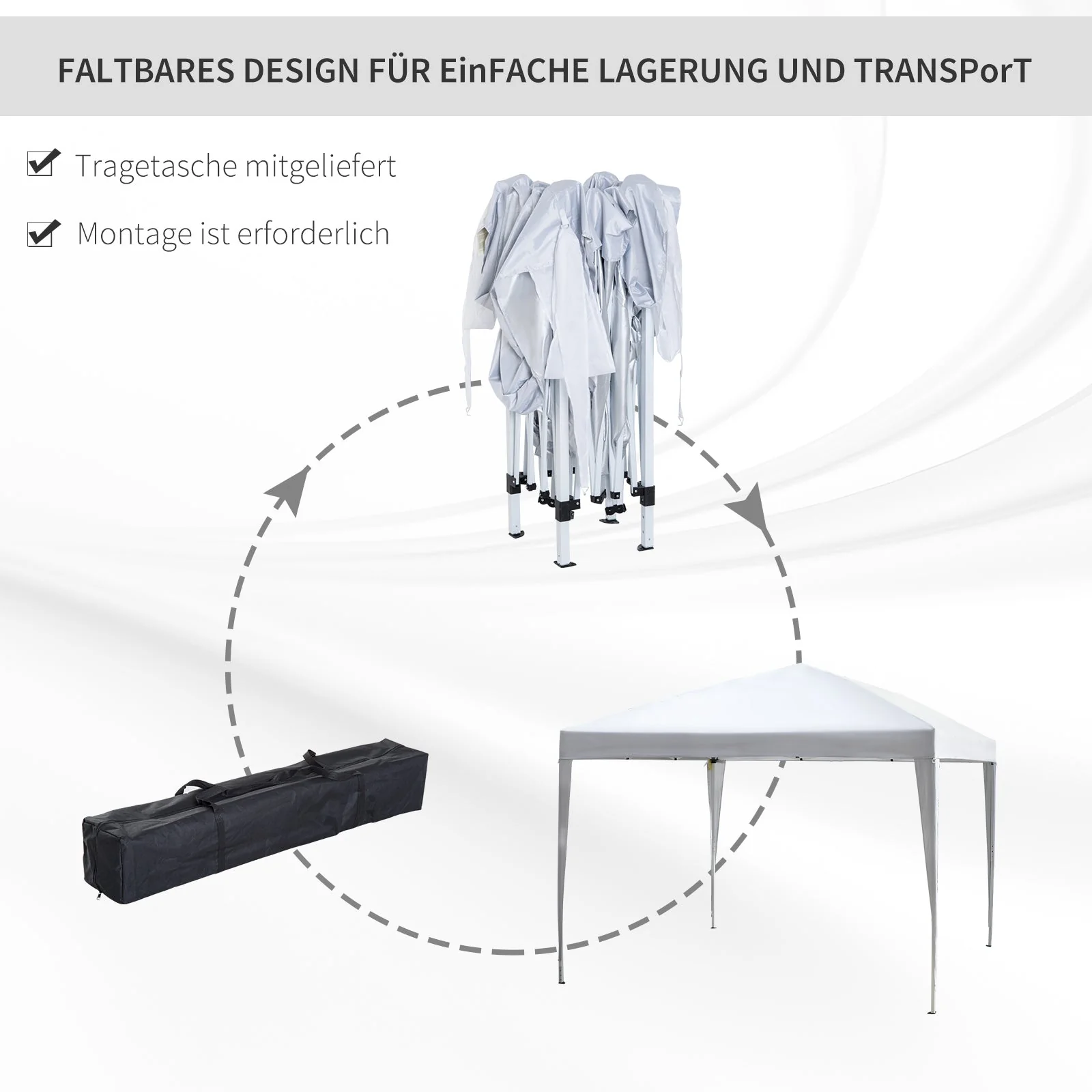 Pop-Up Folding Pavilion 2.95x2.95m UV Protection Steel and Oxford Fabric, White - Image 5