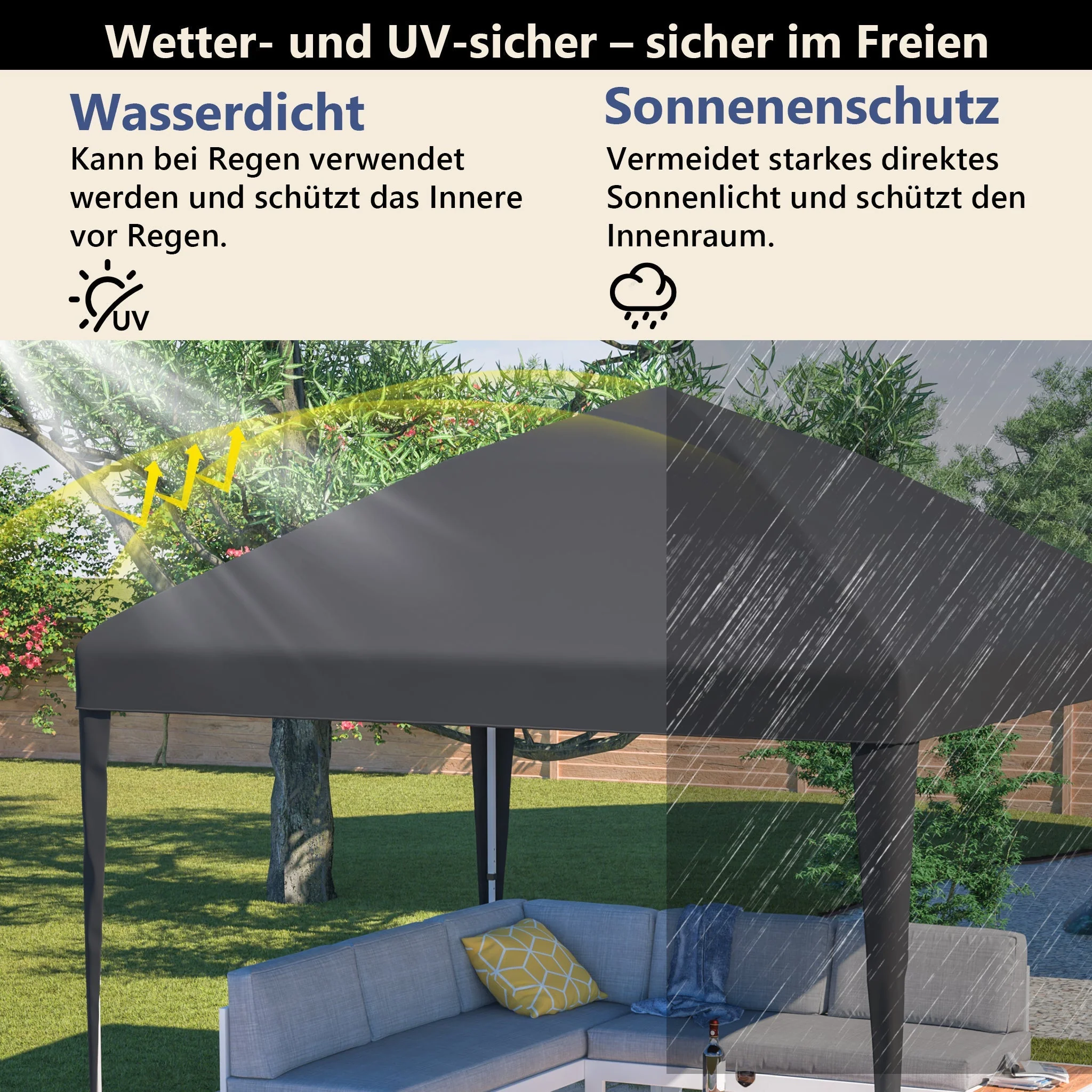 Pop-up Gazebo 3x3m Height-adjustable Folding Garden with Sandbags and Carrying Bag Black - Image 6