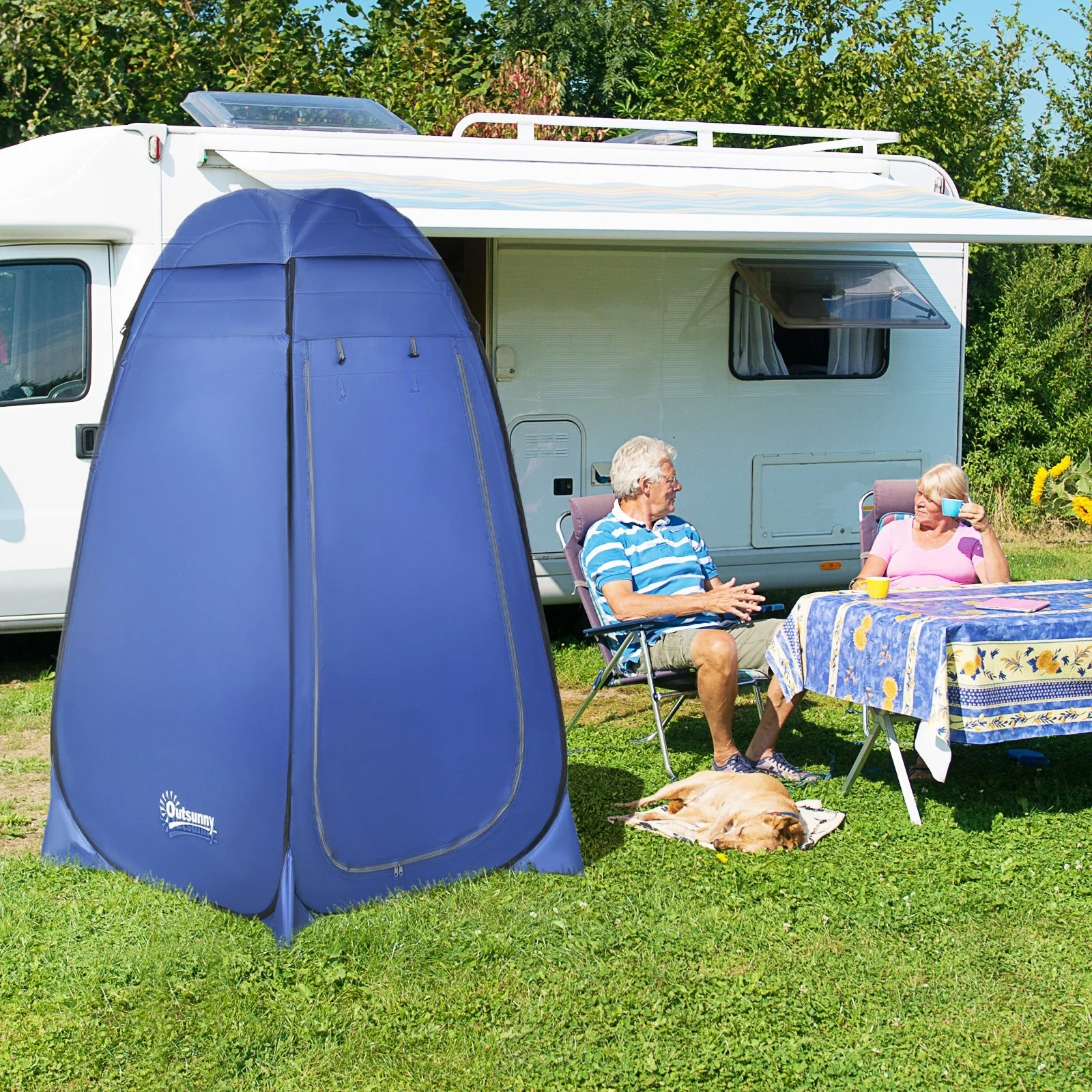Pop-up Tent, 120x120x190 cm Mobile Camping Shower Changing Cubicle, Polyester Dark Blue - Image 2