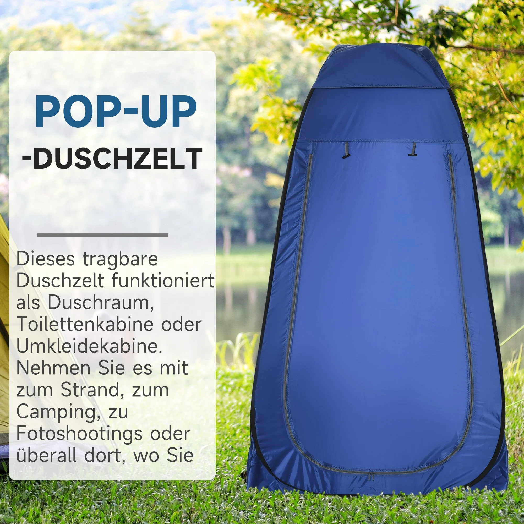 Pop-up Tent, 120x120x190 cm Mobile Camping Shower Changing Cubicle, Polyester Dark Blue - Image 4
