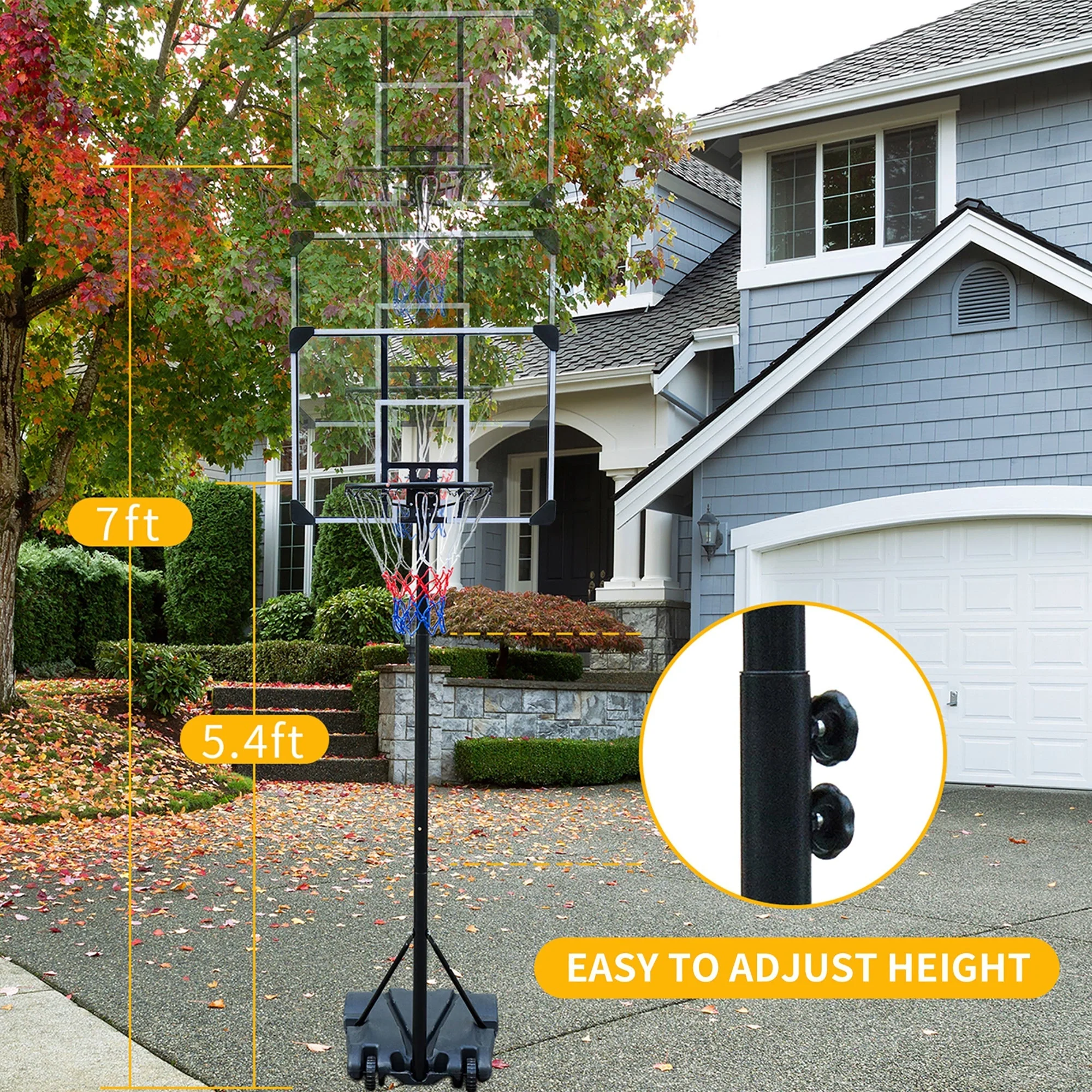 Portable Basketball Hoop, Adjustable Height, Indoor/Outdoor, with Wheels - Image 4