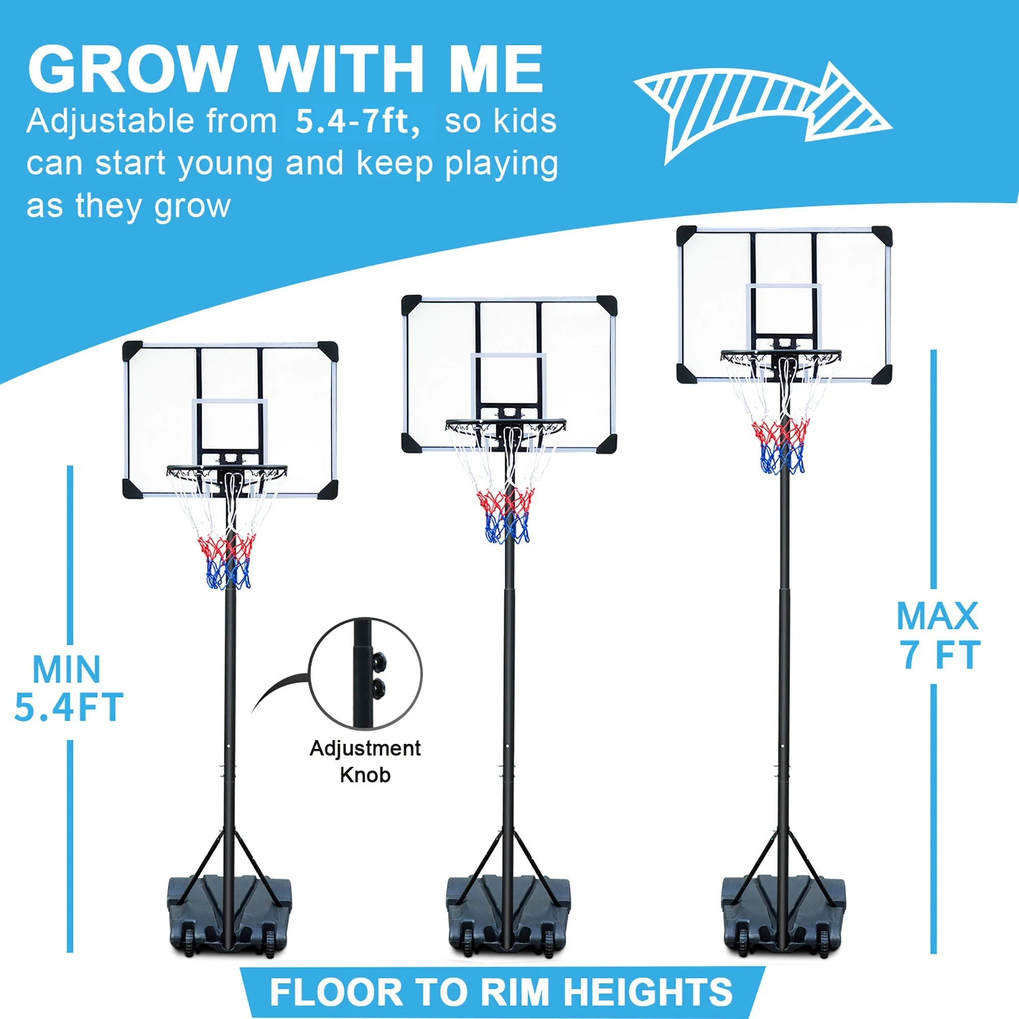 Portable Basketball Hoop, Adjustable Height, Indoor/Outdoor, with Wheels - Image 5