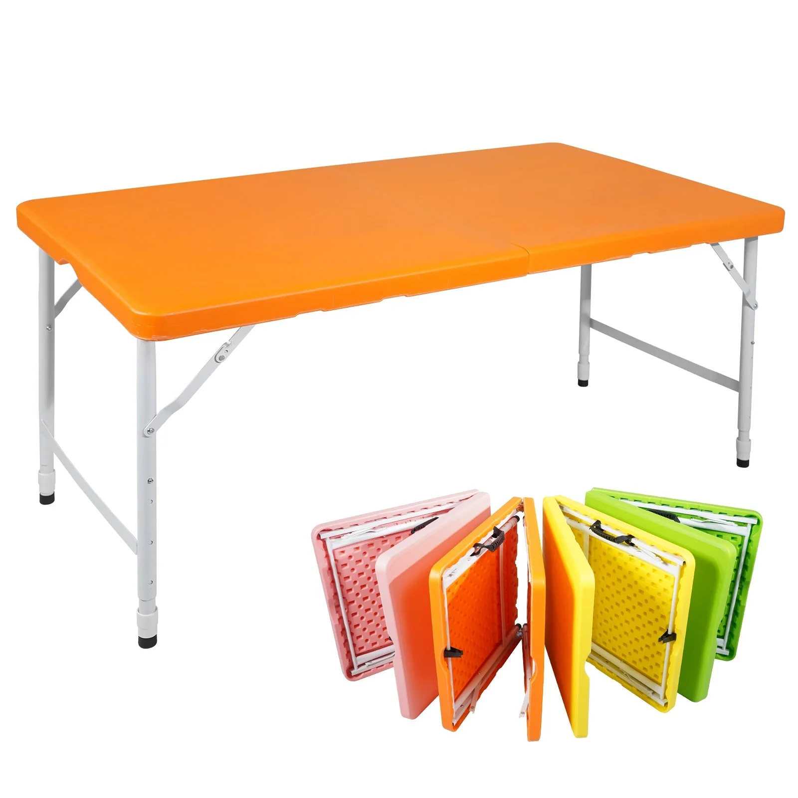 Portable Folding Table 125cm Adjustable Height, Orange - Image 2