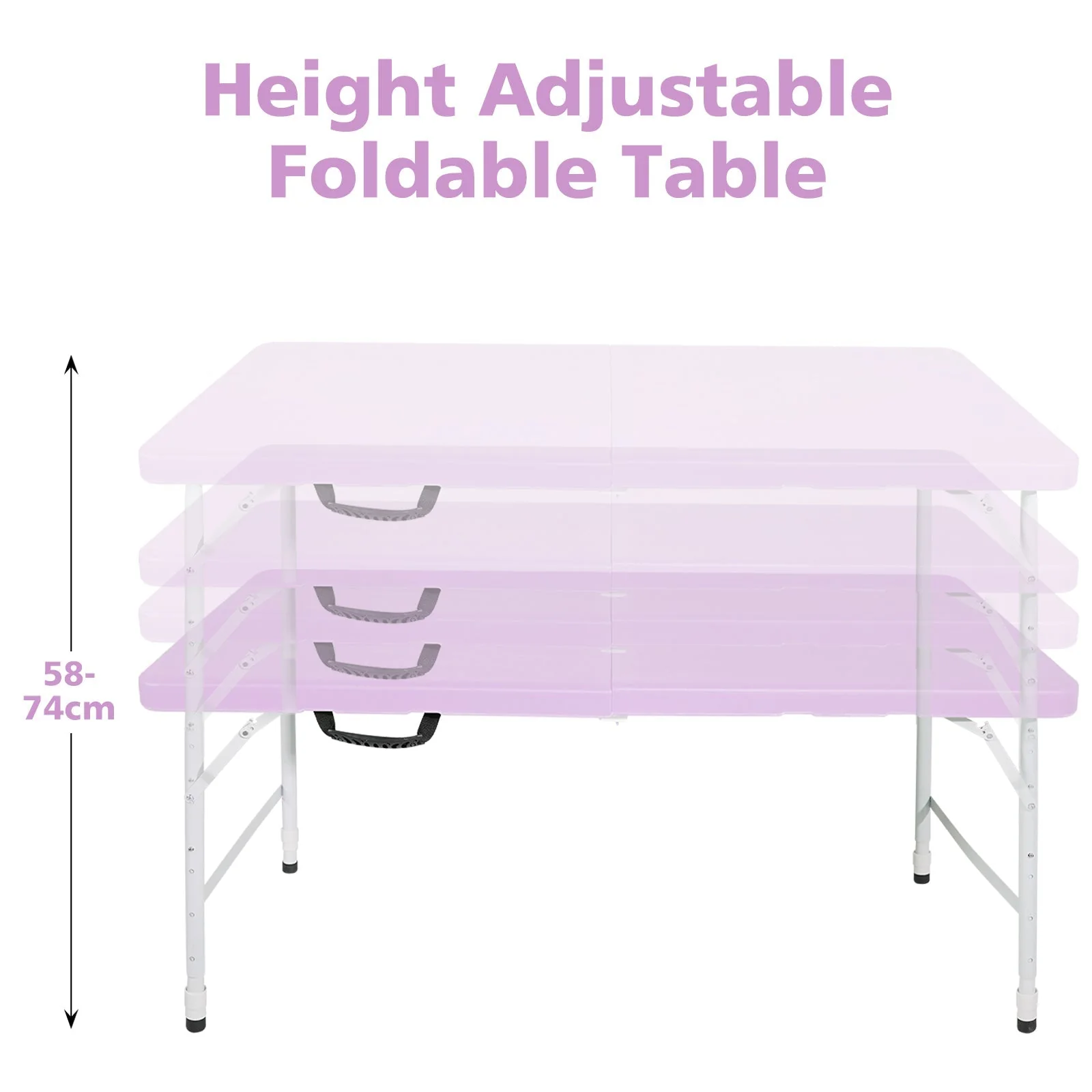 Portable Folding Table 125cm, Adjustable Height, Purple - Image 4