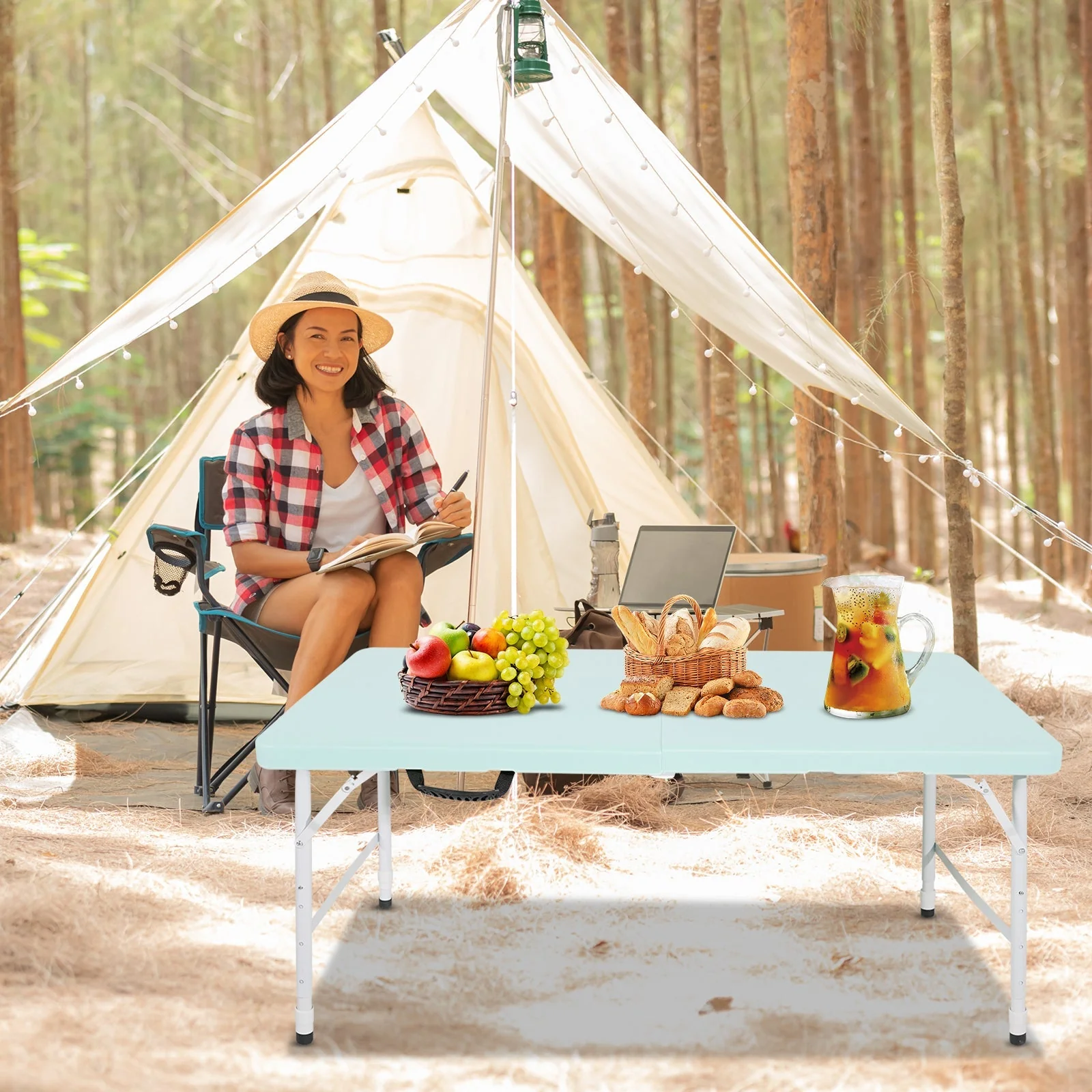 Portable Heavy Duty Folding Table, 125cm Adjustable, Blue