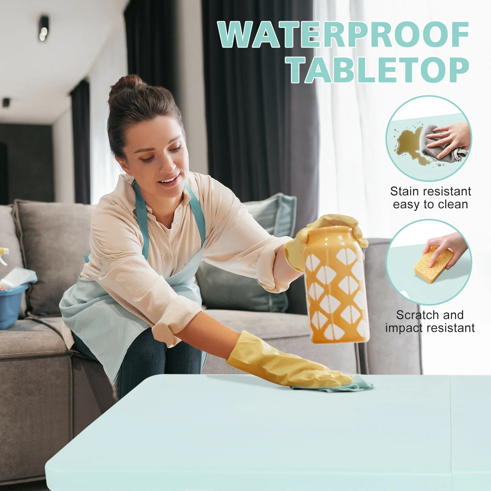 Portable Heavy Duty Folding Table, 125cm Adjustable, Blue - Image 5