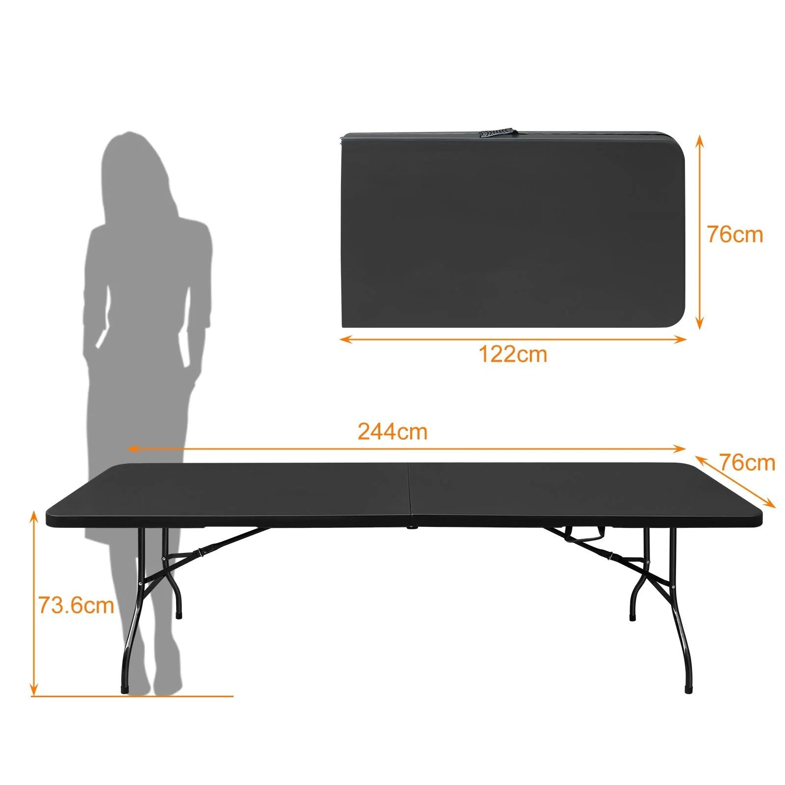 Portable Heavy Duty Folding Table 244cm, Multi-Functional, Black - Image 6