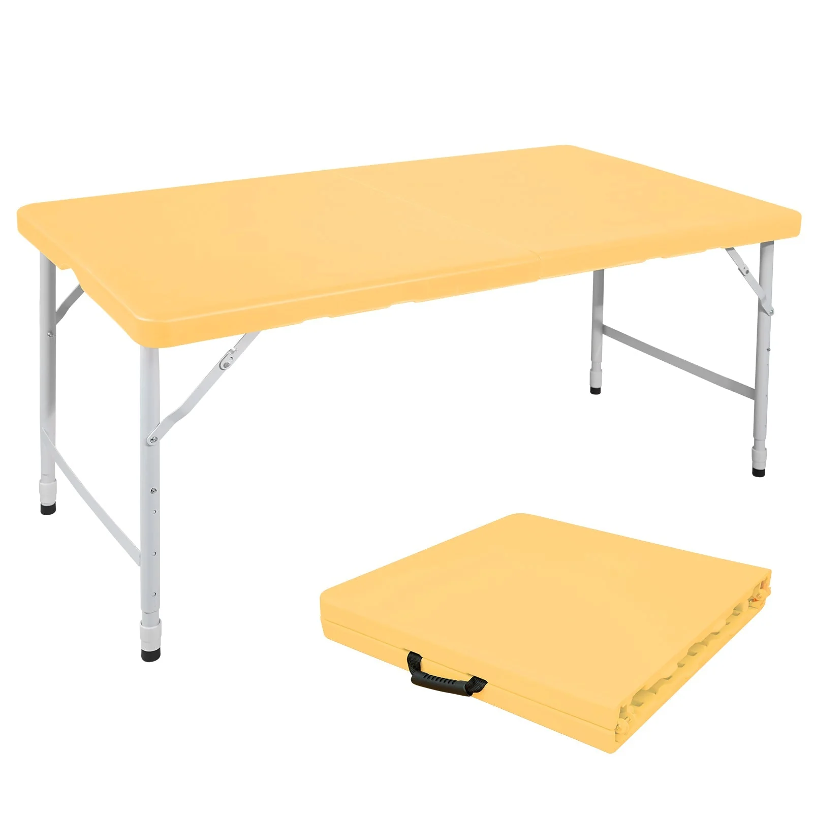 Portable Heavy Duty Folding Table, Adjustable Height, Multi-Functional, Light Yellow - Image 2